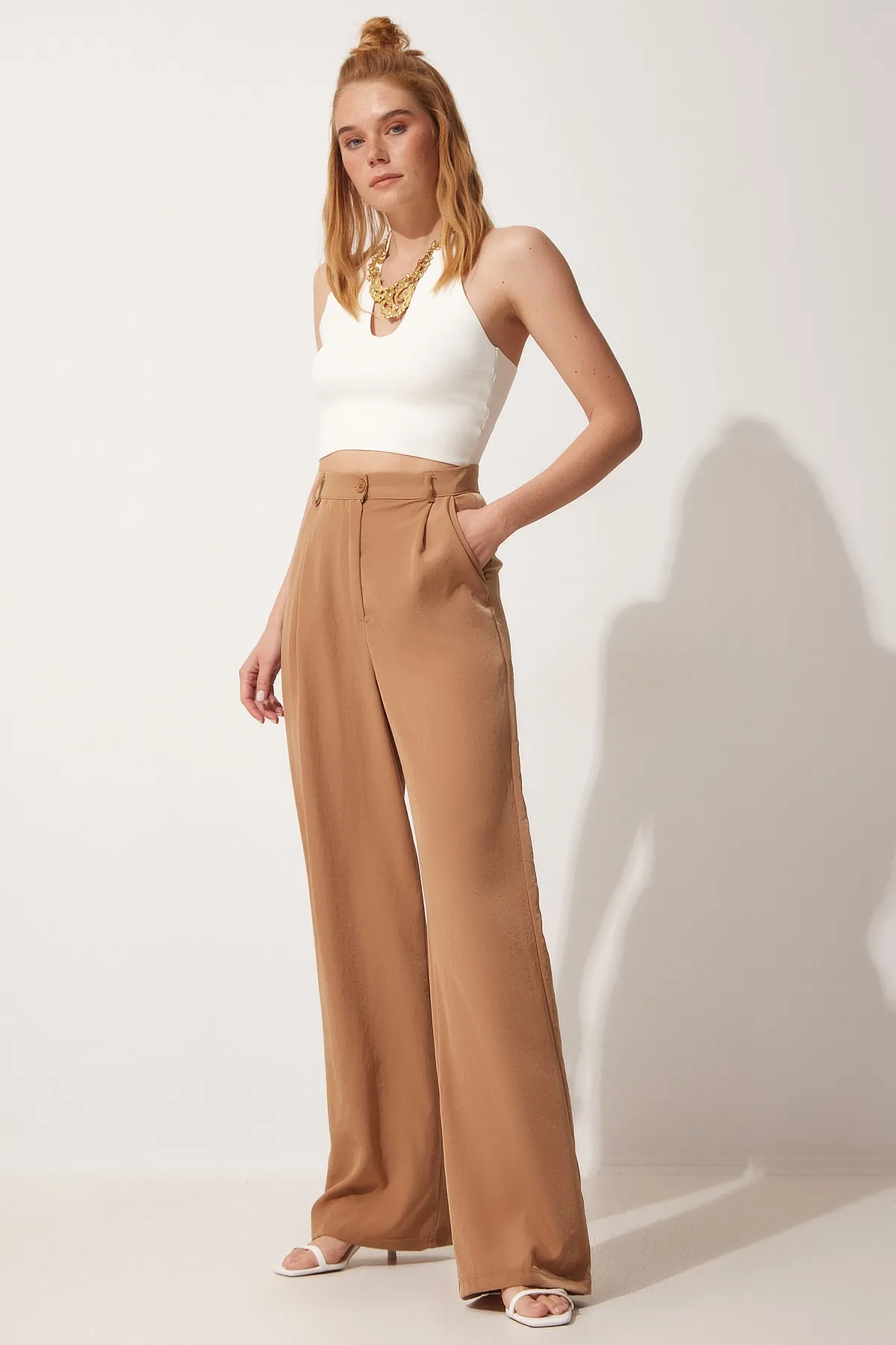 Happiness İstanbul  Biscuit Drapierte Ayrobin Palazzo-Hose RV00112 für Damen