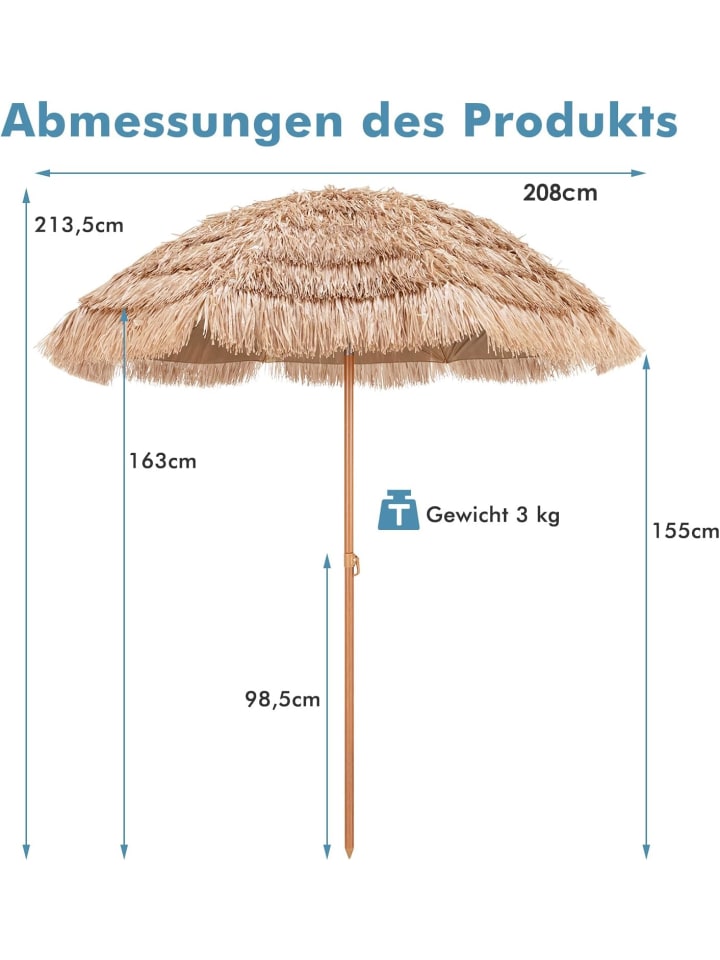 COSTWAY Sonnenschirm Strohschirm φ208cm in Braun günstig kaufen onesize