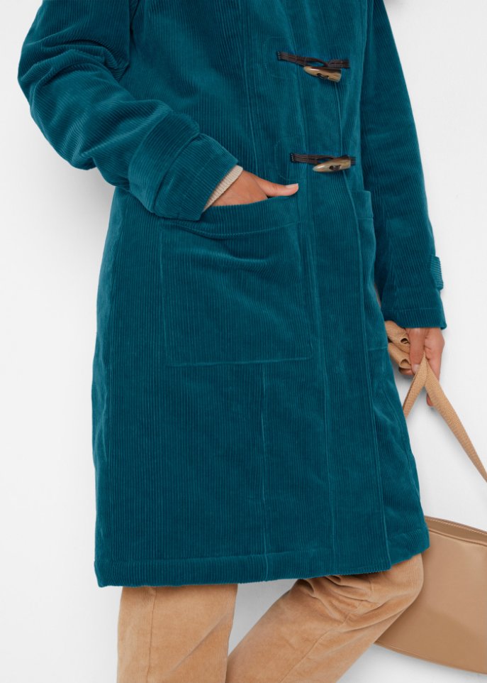 Gefütterter Cord-Dufflecoat, halblang