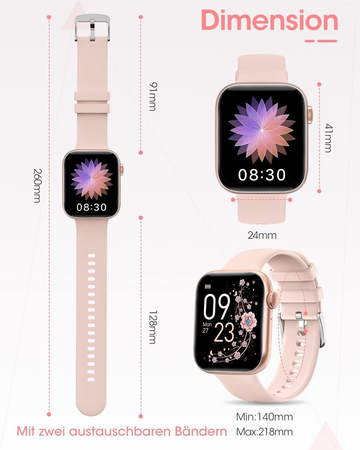 Yuede Smartwatch Damen und Herren, Fitness Tracker Uhr Mit Sprachanruf, Smartwatch (4,57 cm/1,8 Zoll) mit Herzfrequenzmessung, Schrittmessung, Blutsauerstoffmessung, Fitness Uhr mit Schrittzahler, schlaftracking, Kalorienverbrauch, Sportuhren Wasserd