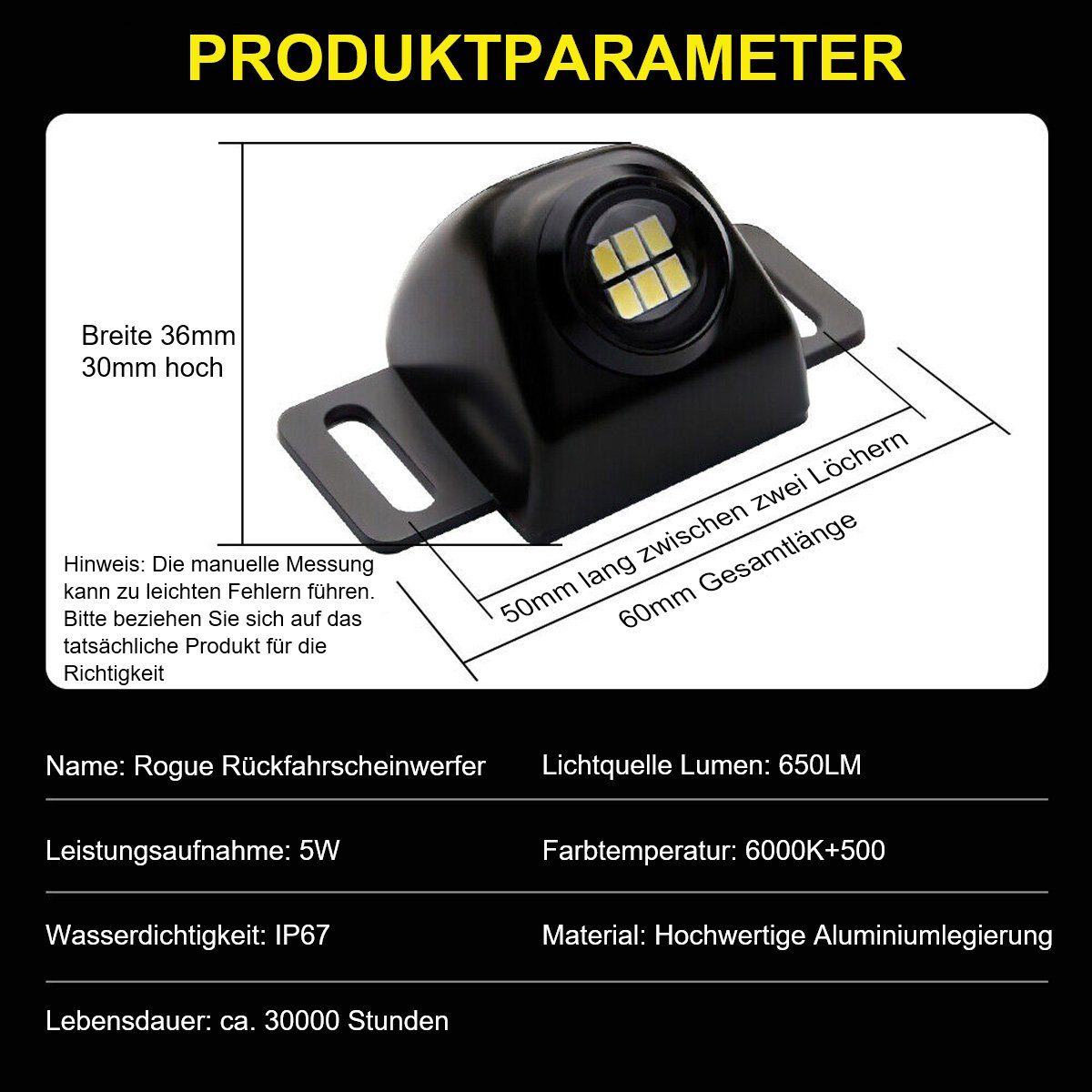 götäzer Anhänger Auto LED superhelles Rogue-Rückfahrlicht universal, 1-tlg., Zusatzlicht, Hochleistungs-Rückfahrlicht, elektrisches Auge, extern