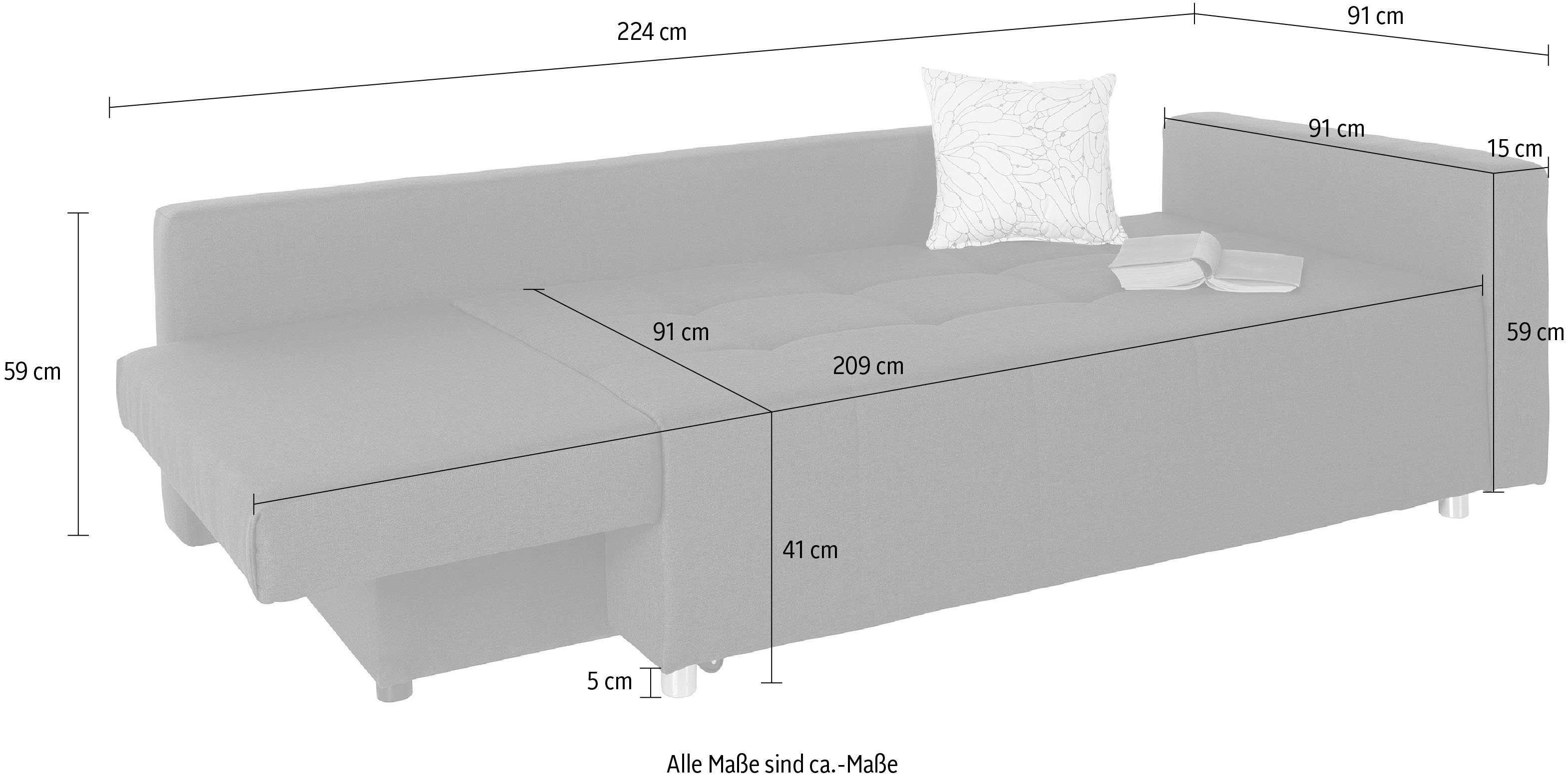 COLLECTION AB Schlafsofa Dany, schnell und einfach in ein bequemes Bett umwandeln, inkl. Bettkasten