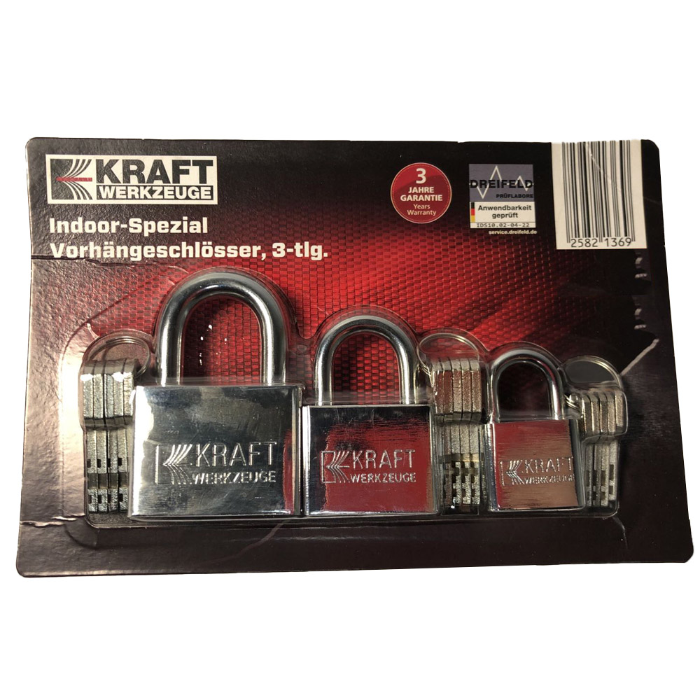 Kraft Werkzeuge Indoor-Spezial-Vorhängeschlösser 3er-Set