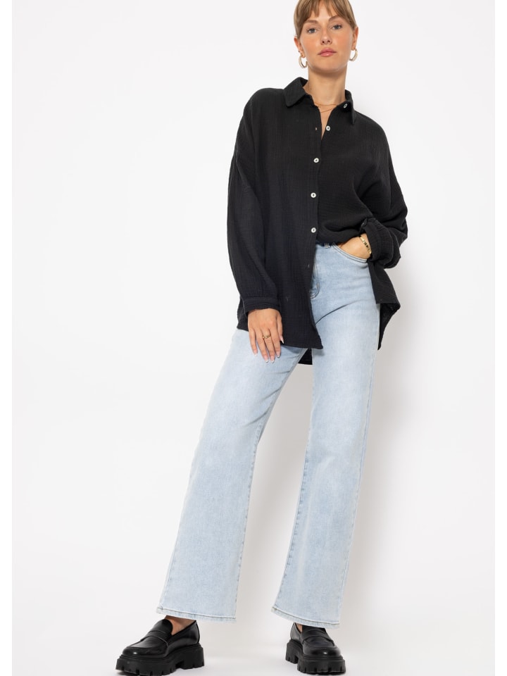 SASSYCLASSY Musselin Bluse im Regular Fit in Schwarz günstig kaufen