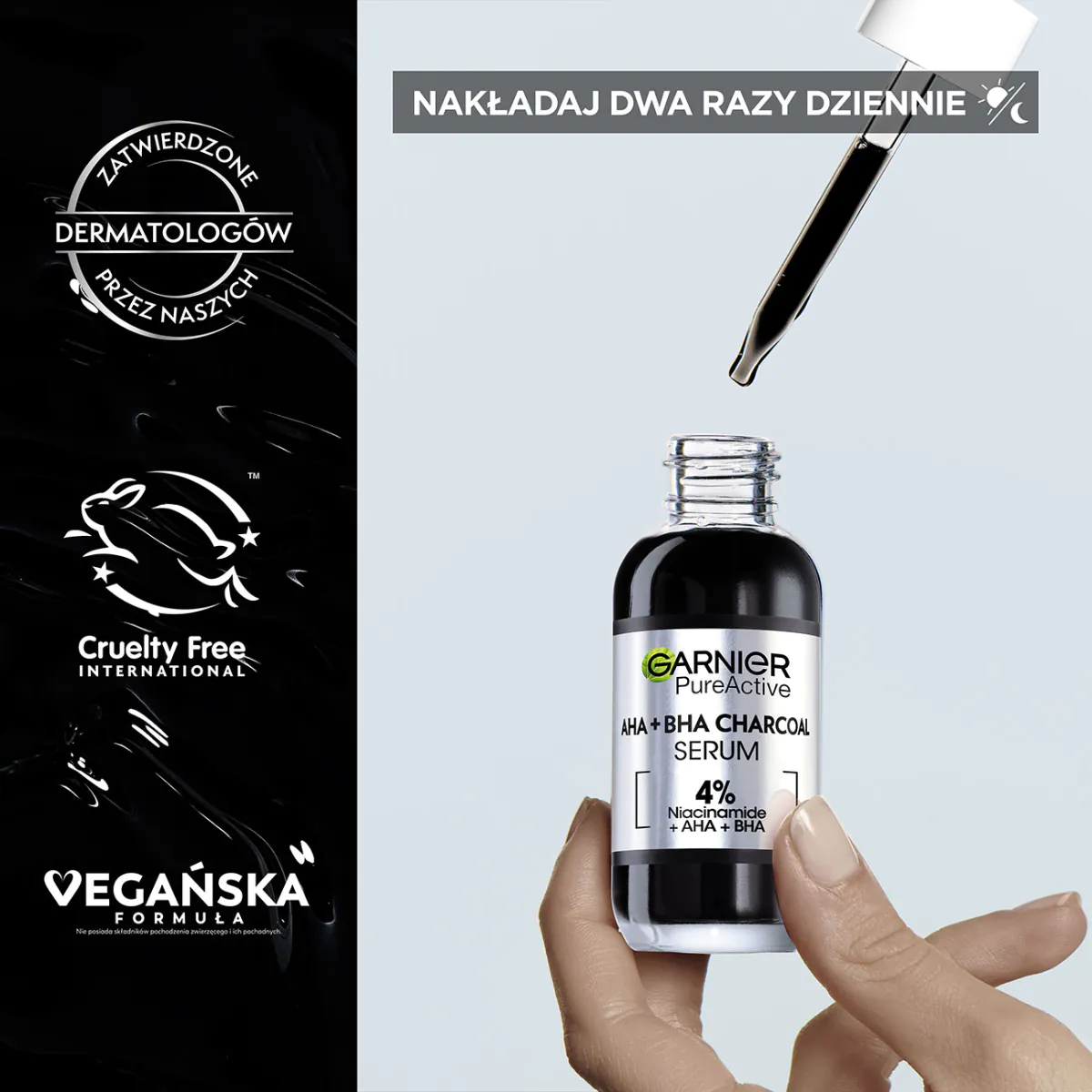 „Garnier Skin Naturals“ grynos odos serumas nuo odos netobulumų su aha, bha ir medžio anglimi
