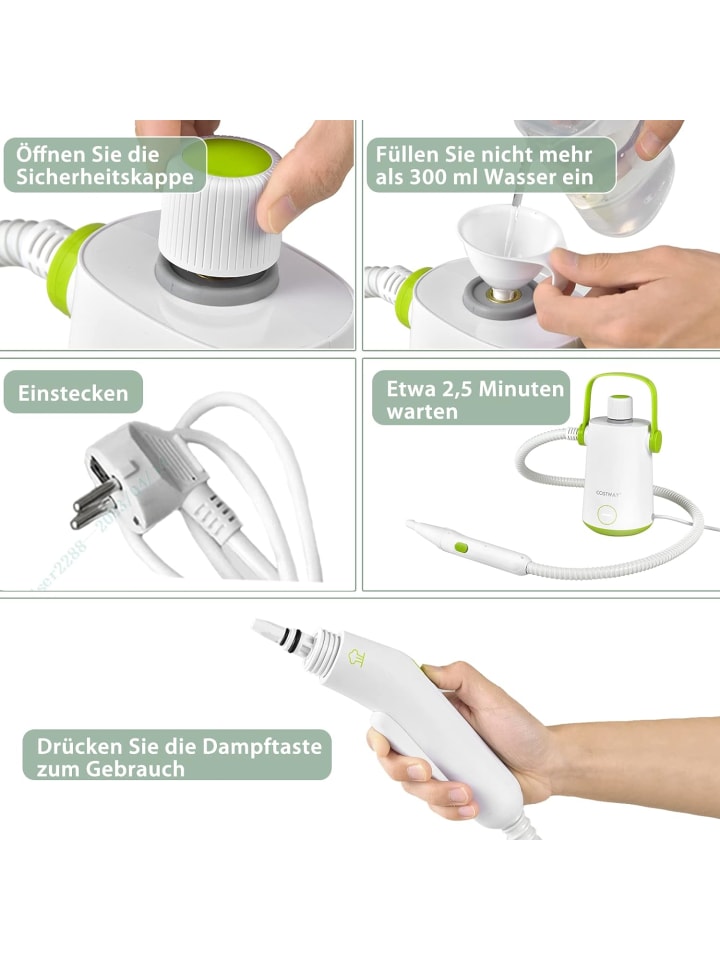 COSTWAY Dampfreiniger 1000W inkl. 10 Zubehör in Grün günstig kaufen 300 ml
