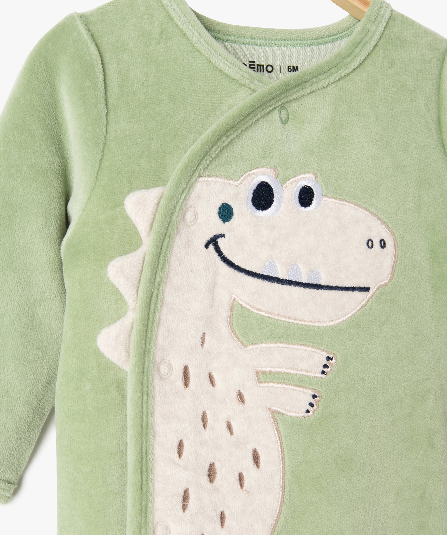 Pyjama bébé en velours imprimé dinosaure à fermeture ven... vert | GEMO