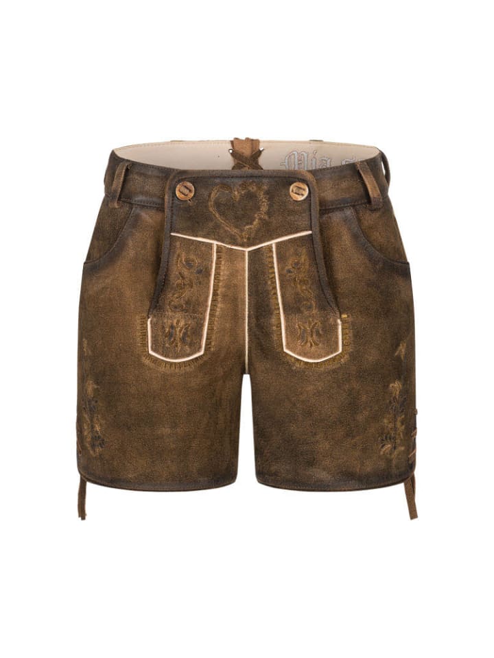 Nübler Lederhose Hotpants Tamara in Tabak Braun günstig kaufen