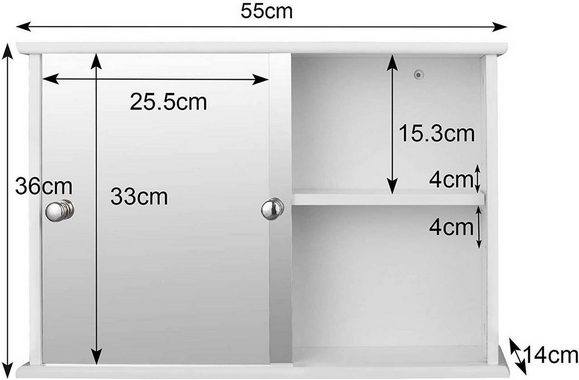 EUGAD Spiegelschrank (1-St) mit Ablage, aus Holz 56x36x14 cm, weiß