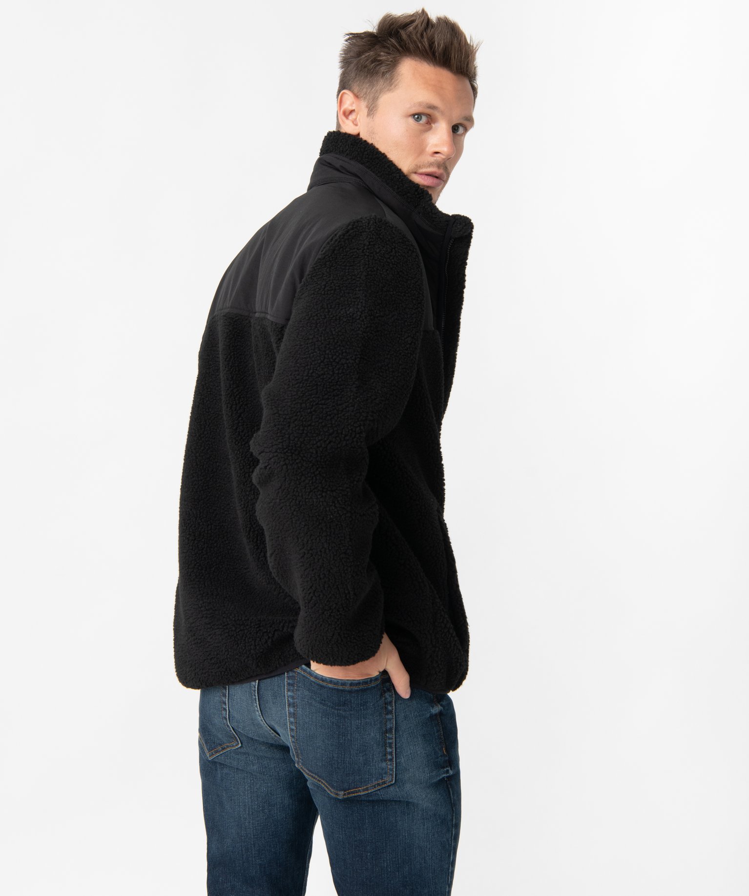 Sweat homme zippé en sherpa beige | GEMO