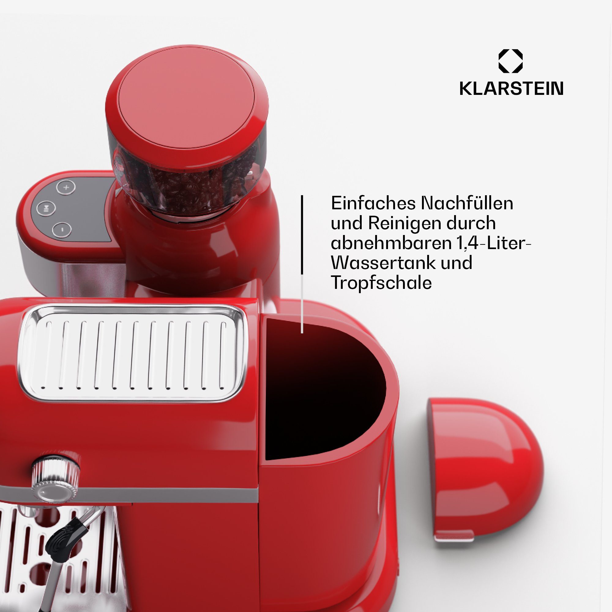 Klarstein Espressomaschine Bella Café Espresso, 1.4l Kaffeekanne, Elektrisch 20 Bar Kaffemaschine Tassenwärmer 1,4 L
