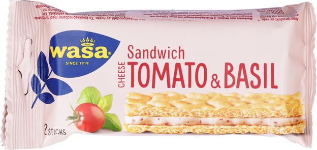 Wasa Knäckebrot Sandwich Käse, Tomate und Basilikum