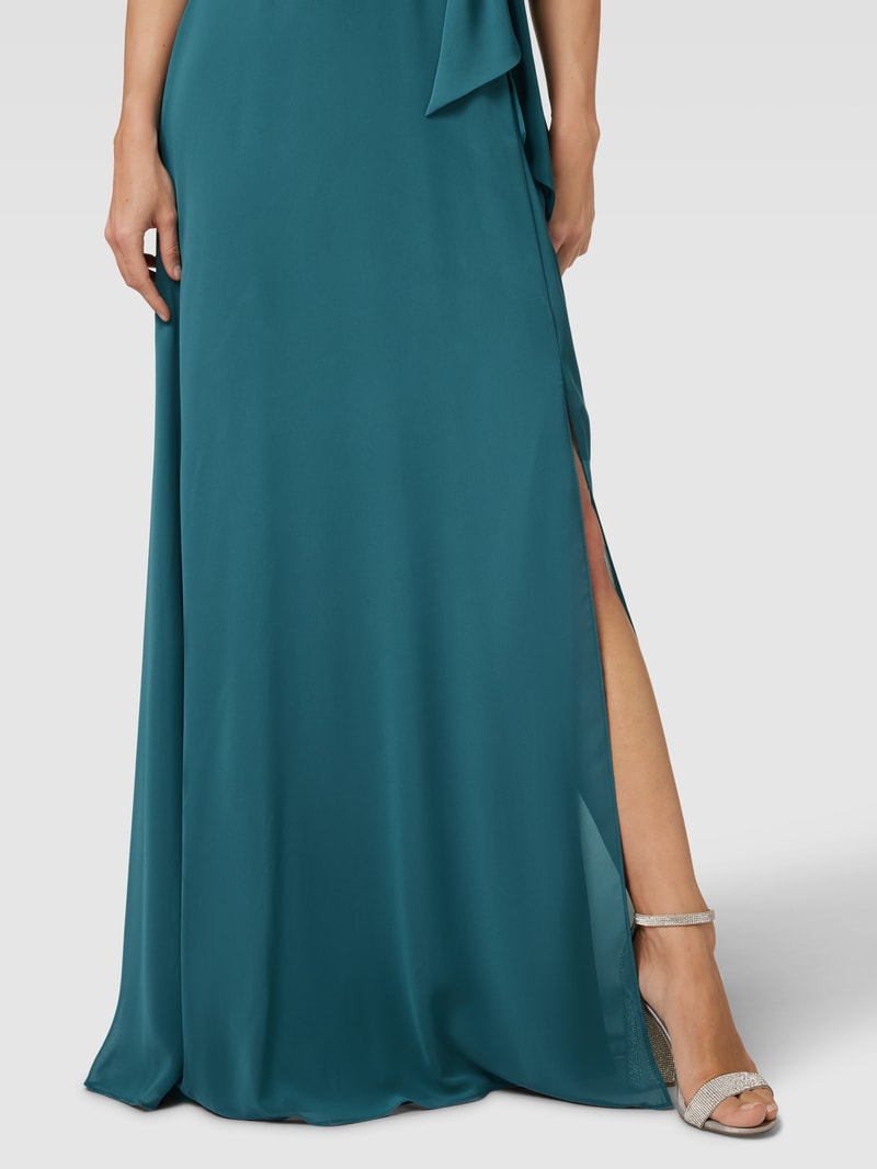 Abendkleid mit Wasserfallausschnitt in smaragdgrün meliert