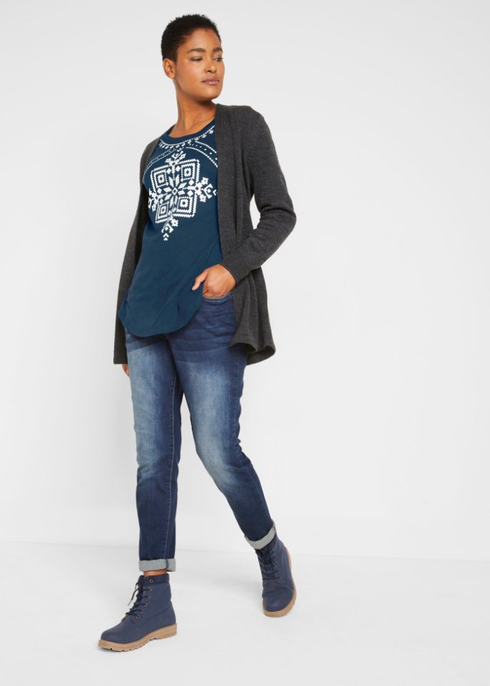 Baumwollripp-Langarmshirt mit Norwegermotiv