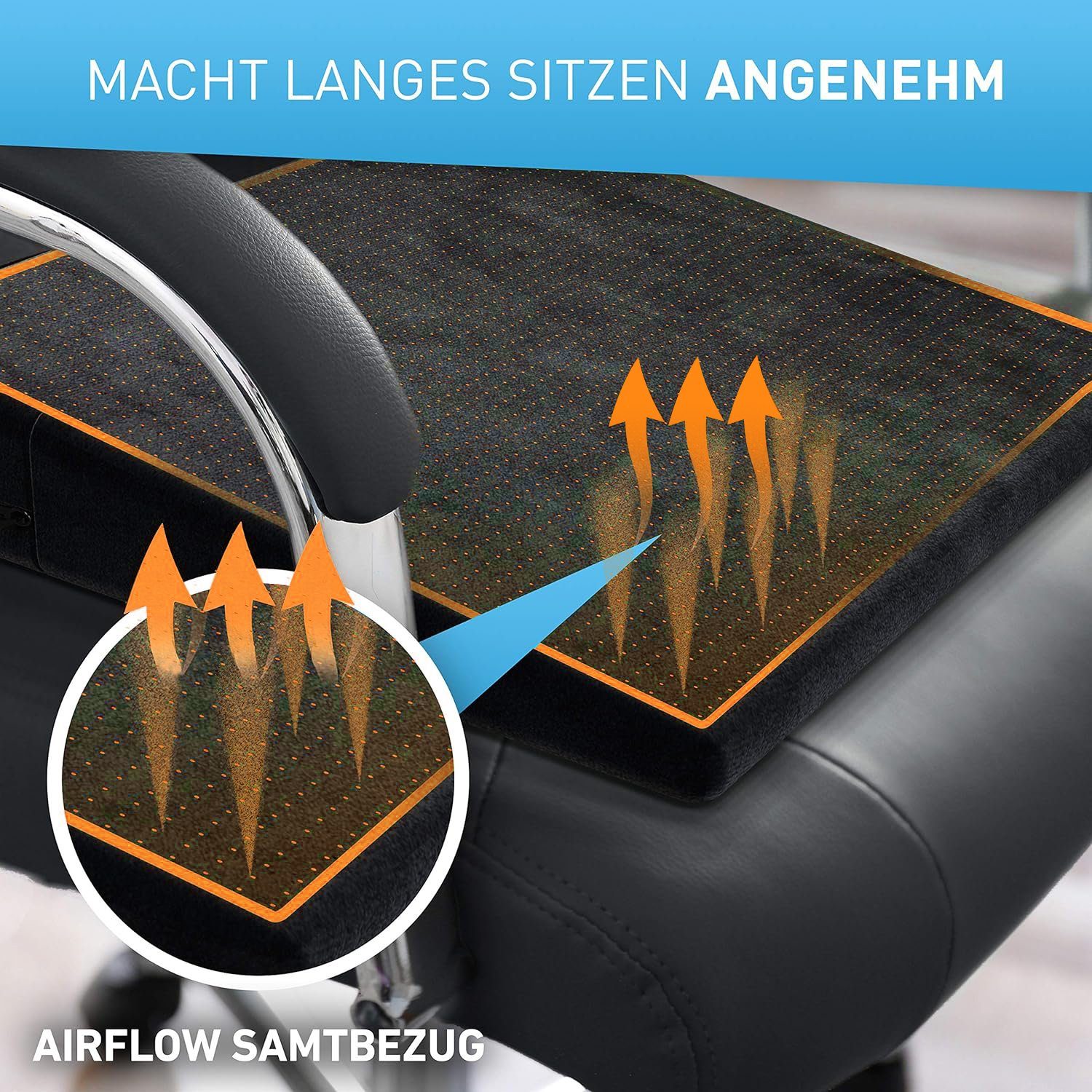 FLIPLINE® Keilkissen Stuhl mit atmungsaktivem Anti-Rutsch Samtbezug [optimaler Härtegrad], Keilkissen für Auto & Bürostuhl Home Office - Waschbar bei 30° Grad