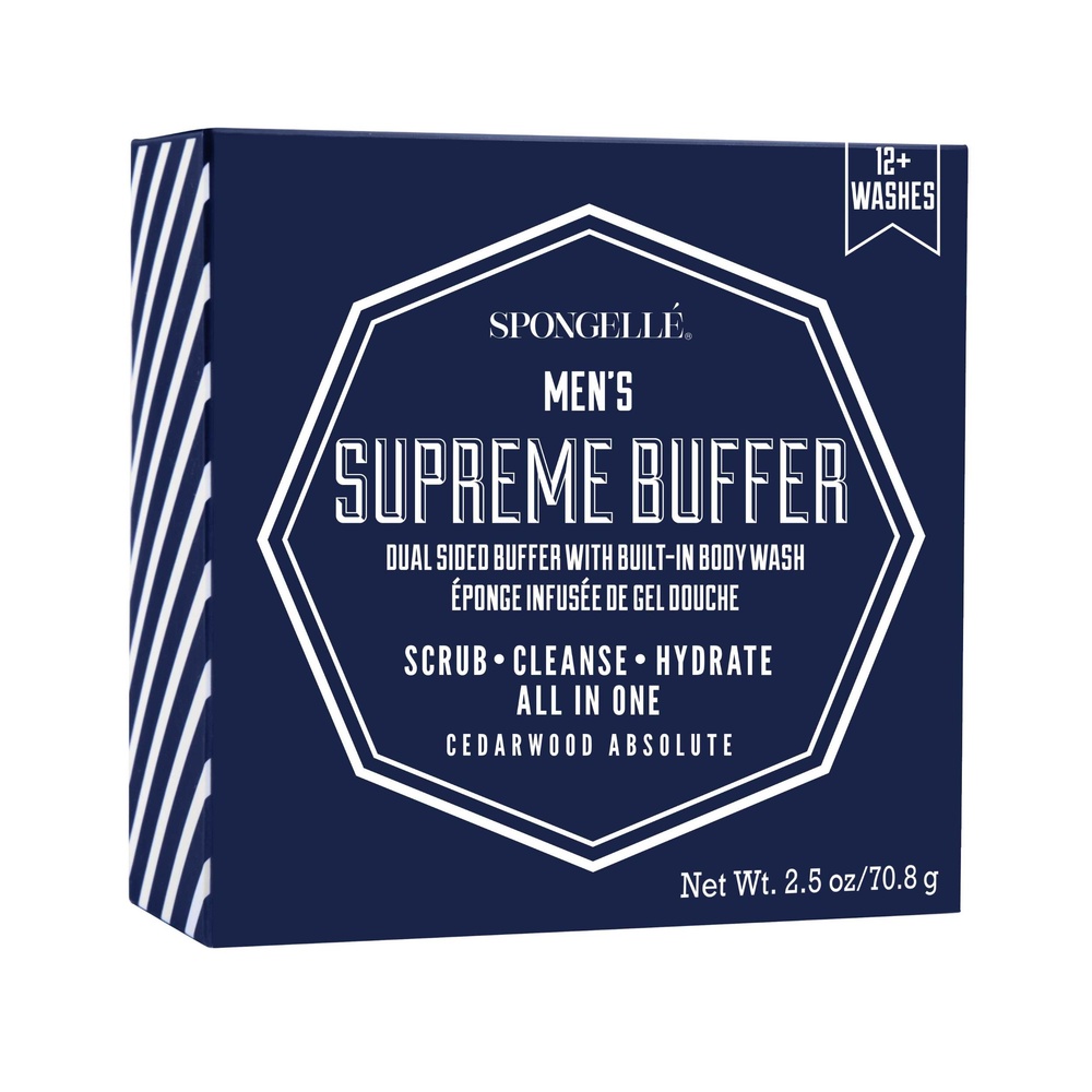 spongelle MINI MEN'S SUPREME BUFFER-CEDARWOOD  (12+ USES) Mini éponge infusée de gel douche pour Homme