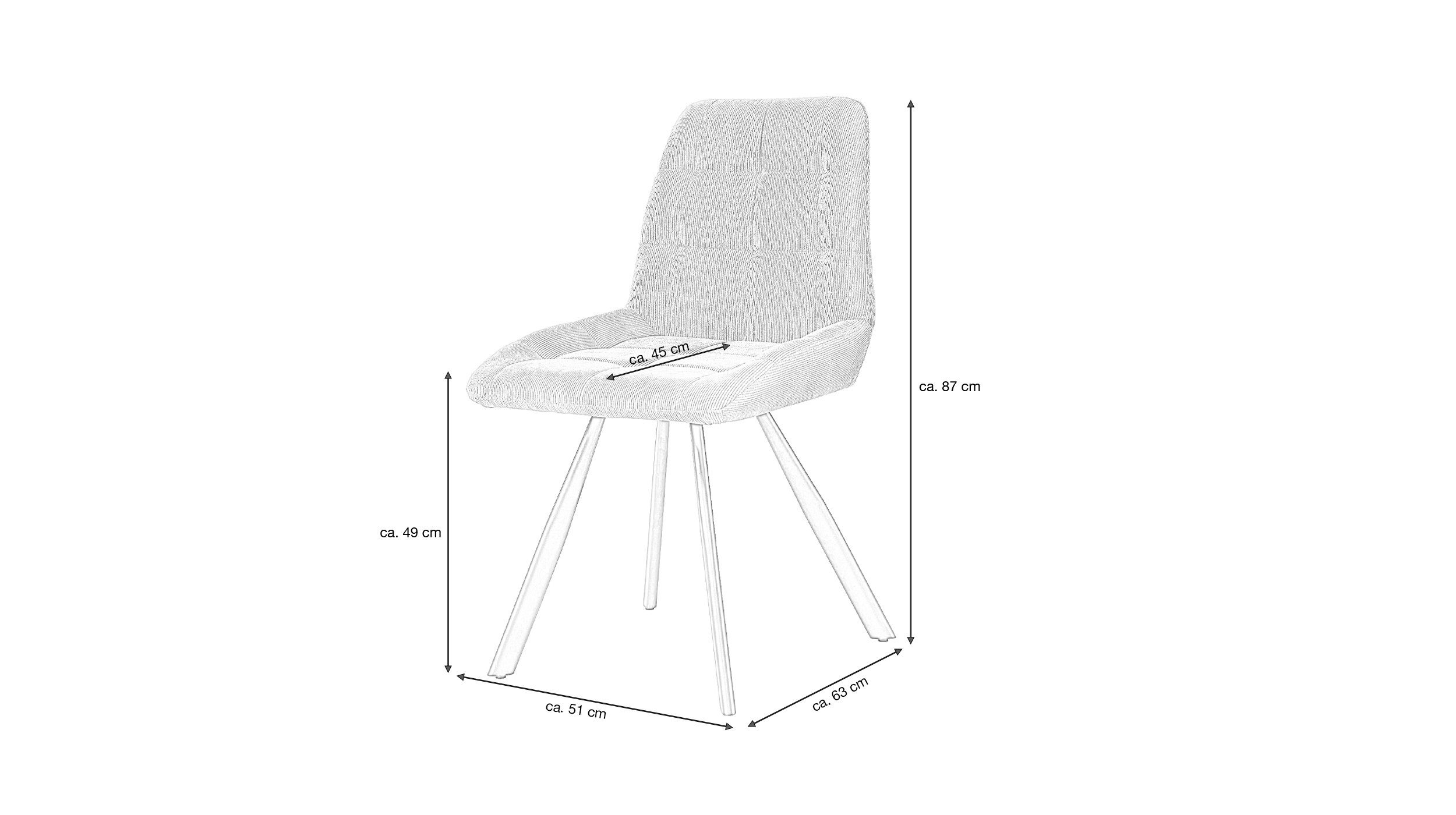Die Möbelfundgrube® Polsterstuhl ELLI hellgrau oder anthrazit / Cordbezug, Schalenstuhl / Standbeine in Metall schwarz / Sitz gepolstert