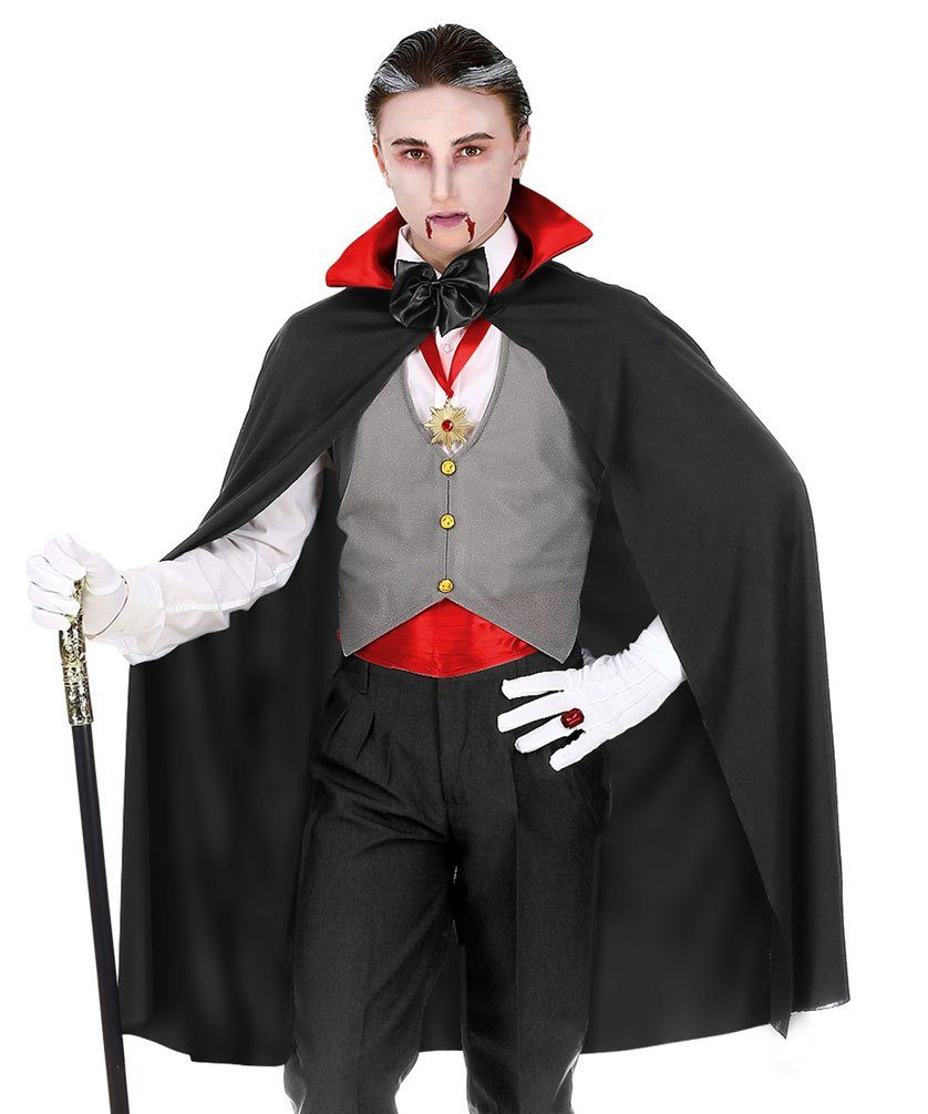 Karneval-Klamotten Vampir-Kostüm Kinder Junge schwarzer Umhang Weste und Zubehör, Halloween Kinderkostüm Dracula Umhang