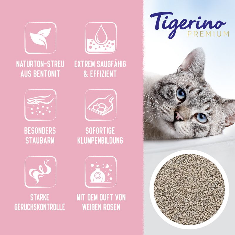 Tigerino Premium Katzenstreu – Weiße-Rosen-Duft
