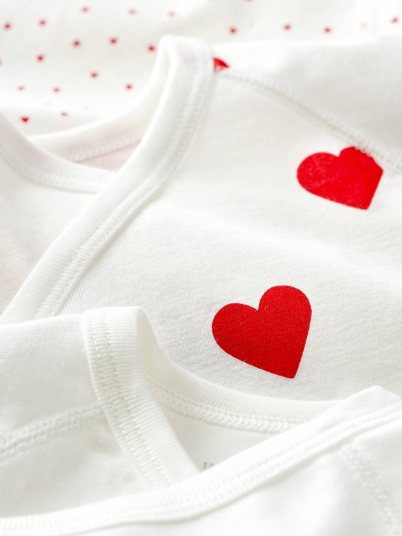 Petit Bateau 3er-Pack Baby Wickelbodys aus Bio-Baumwolle Oeko-Tex PETIT BATEAU - weiß+bedruckt+herzen
