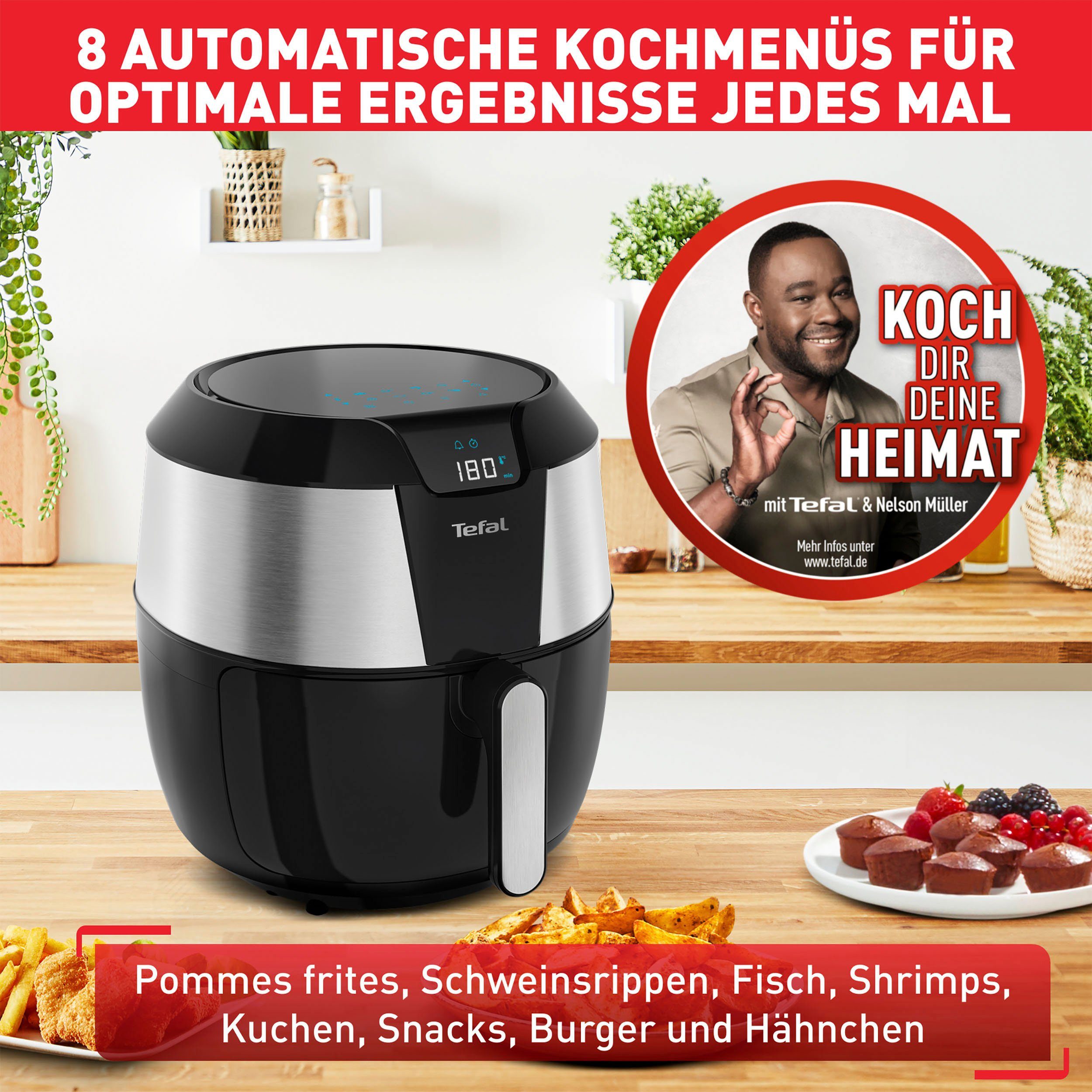 Tefal Heißluftfritteuse EY701D.HERO Easy Fry XXL mit Zubehör-Set, 1850 W, Fassungsvermögen 1,6 kg, Timer, 8 automatische Menüs