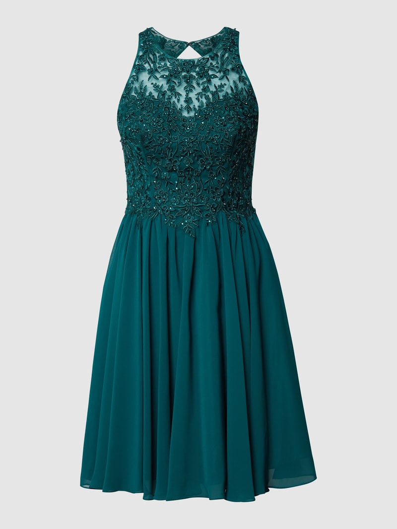 Cocktailkleid mit floralen Stickereien und Ziersteinen in bottle