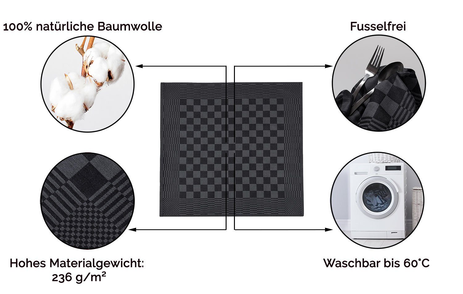 ZOLLNER Geschirrtuch, (Spar-Set, 6-tlg), vom Hotelwäschespezialisten, 65 x 65 cm, 100% Baumwolle, vom Hotelwäschespezialisten
