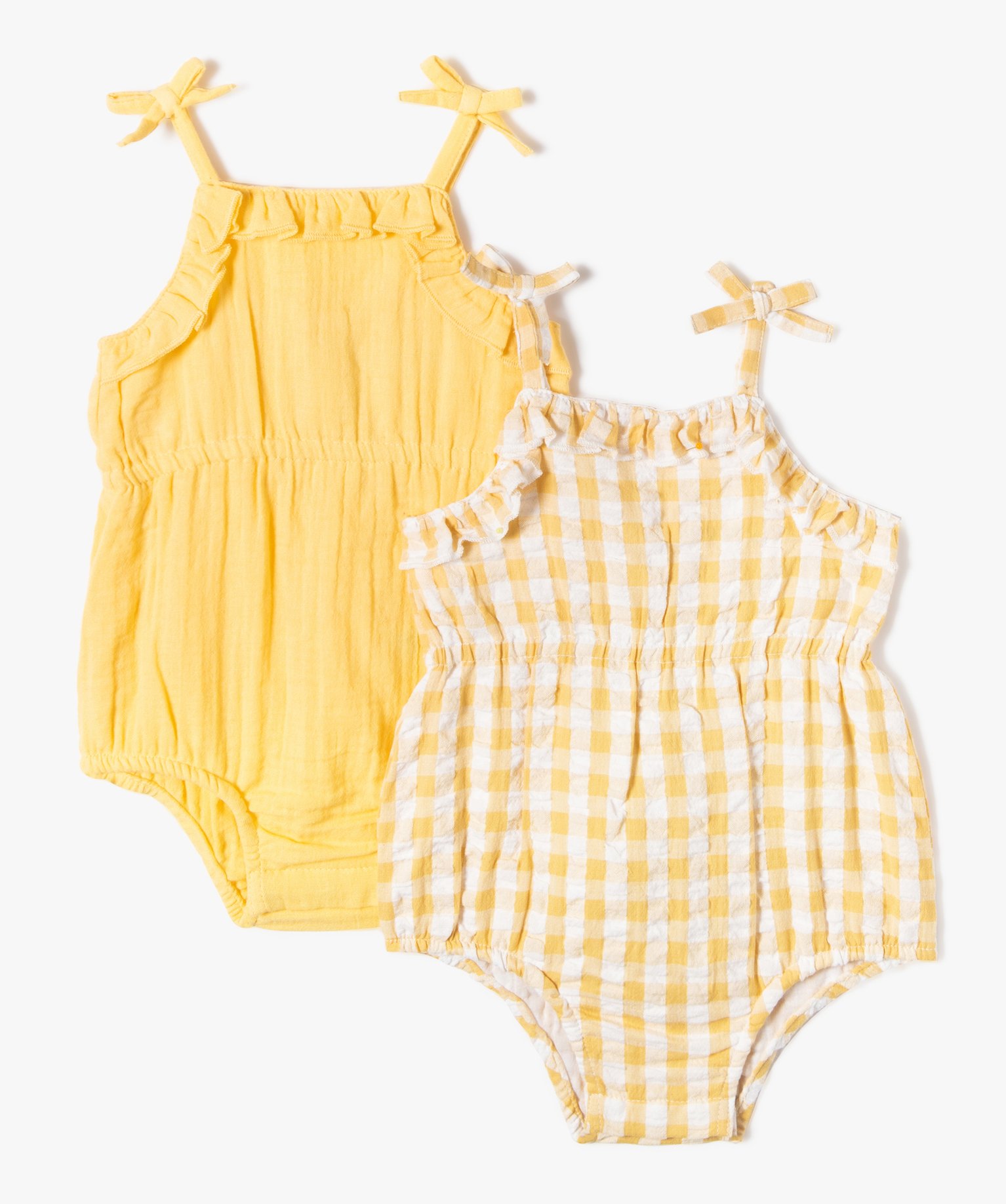 Combishort bébé à bretelles forme barboteuse à bretelles... jaune | GEMO
