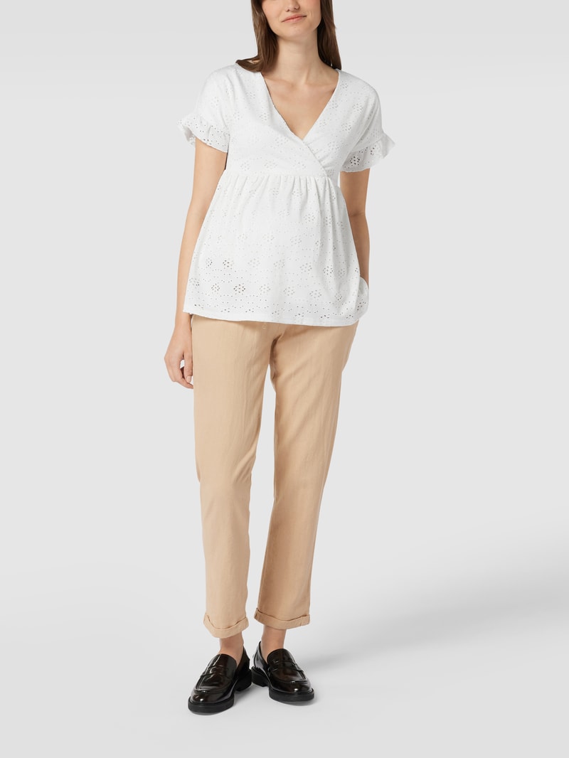 Umstands-Bluse mit floralen Lochstickereien in weiß