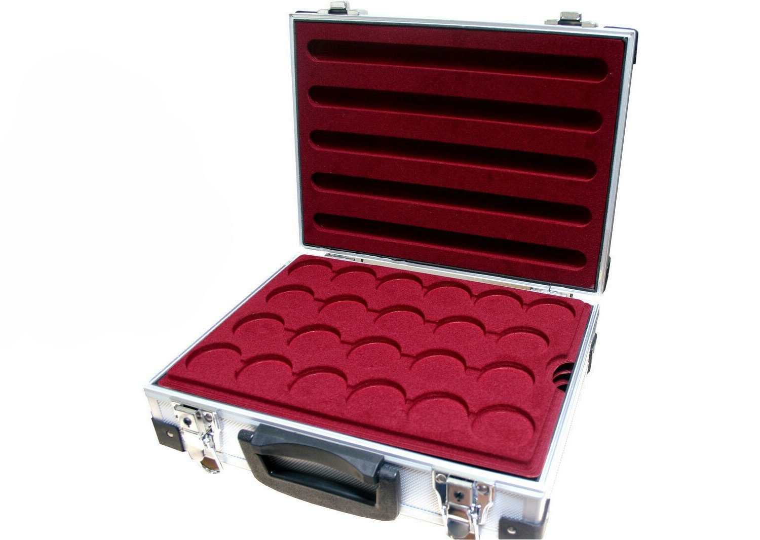 MC.Sammler Münzetui MC.Sammler Alu Münzenkoffer Münzkoffer inkl 5 Münztableaus verschiedene Varianten, 110 Fächer - 46mm Ø