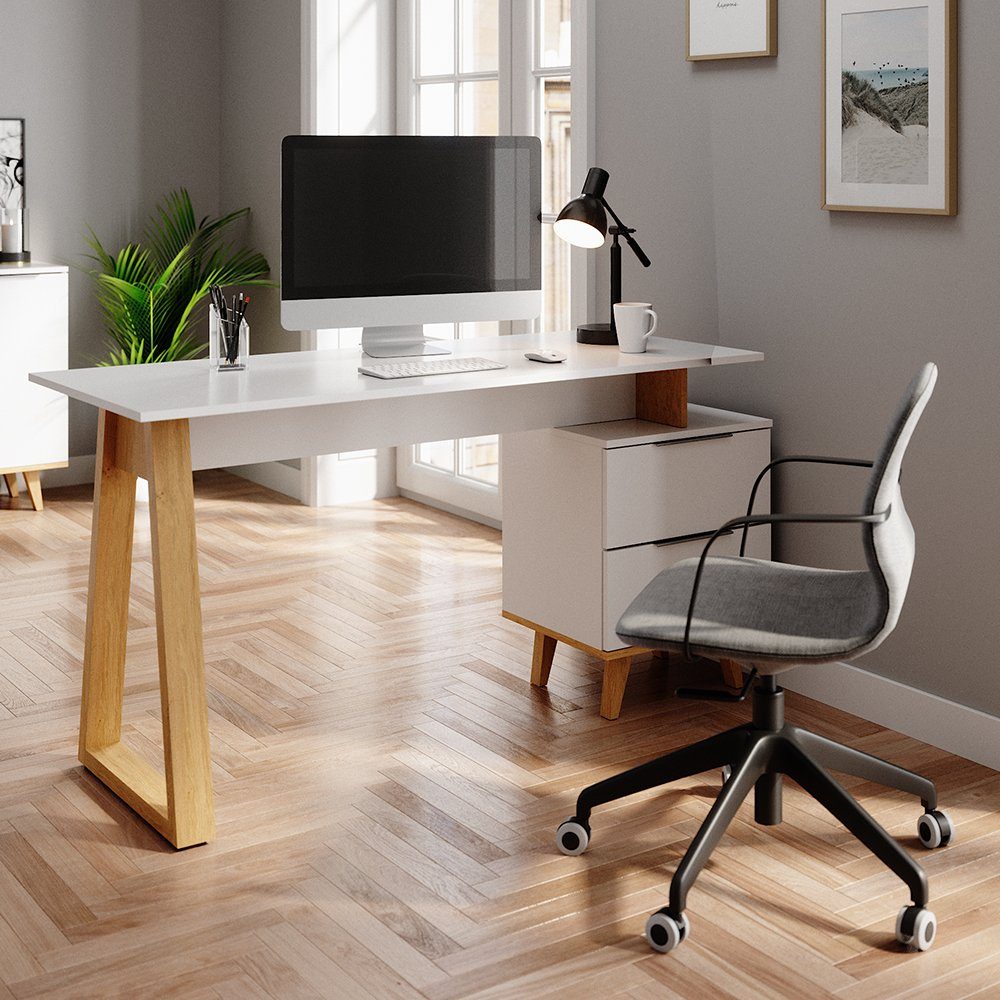 Vicco Schreibtisch Computertisch Arbeitszimmer NEPTUNE Weiß Eiche Skandi