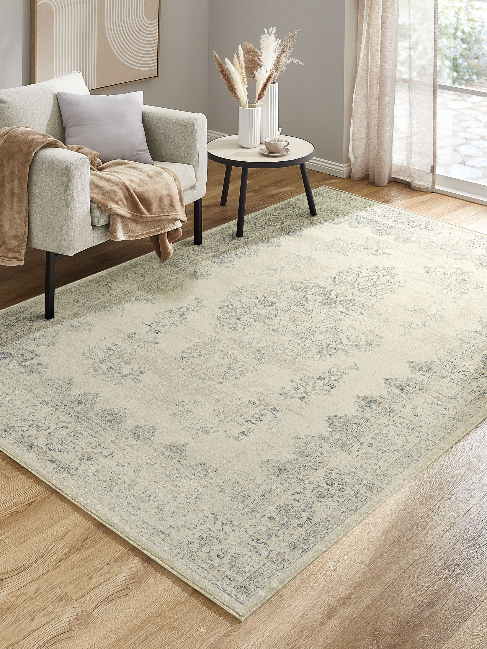 Masuri Vintage-Teppich, Creme/Blau