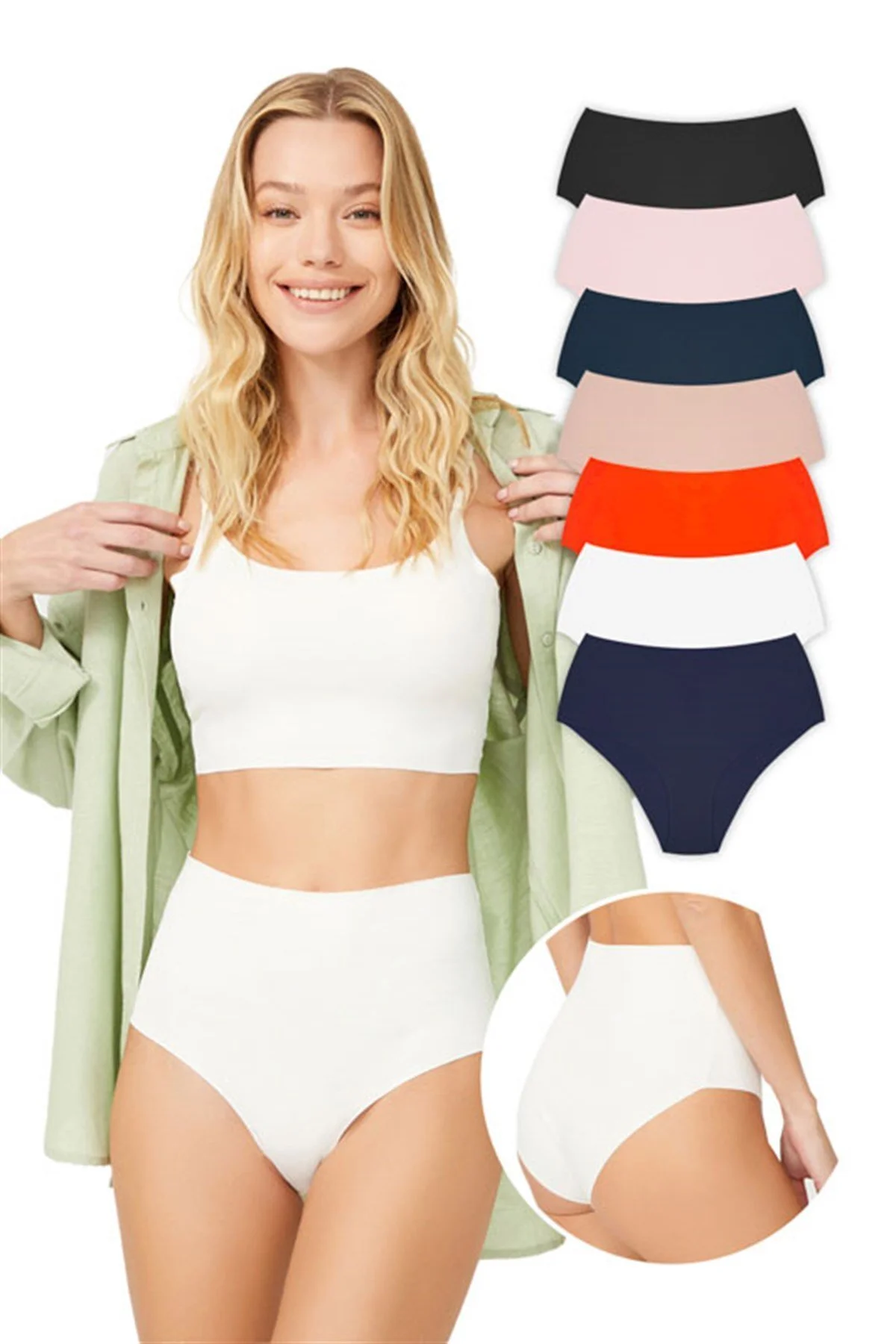 Cottonhill  Lasergeschnittene Basic-Bikini-Höschen mit hoher Taille, 7er-Pack