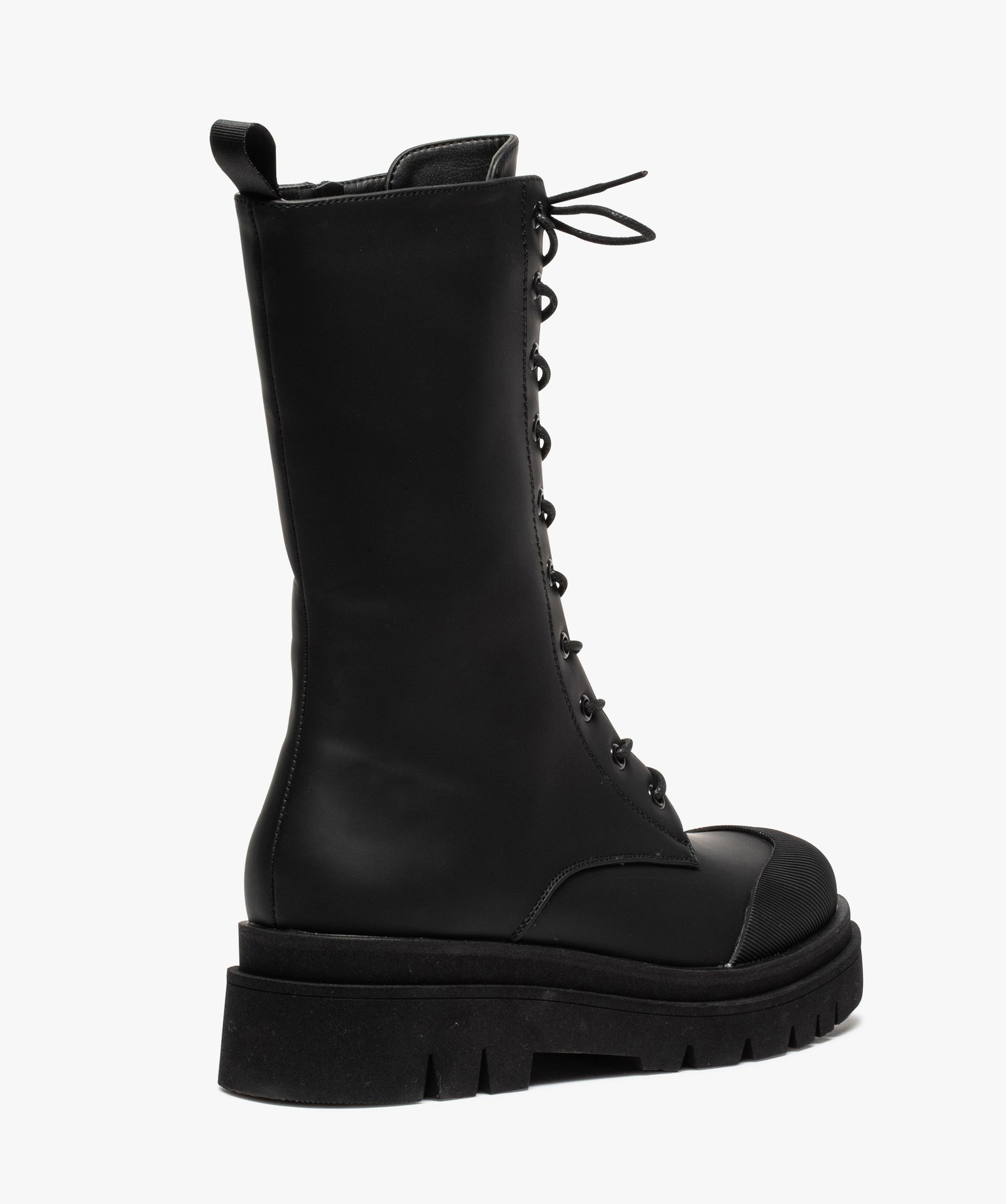 Bottines femme unies à lacets et semelle crantée noir | GEMO