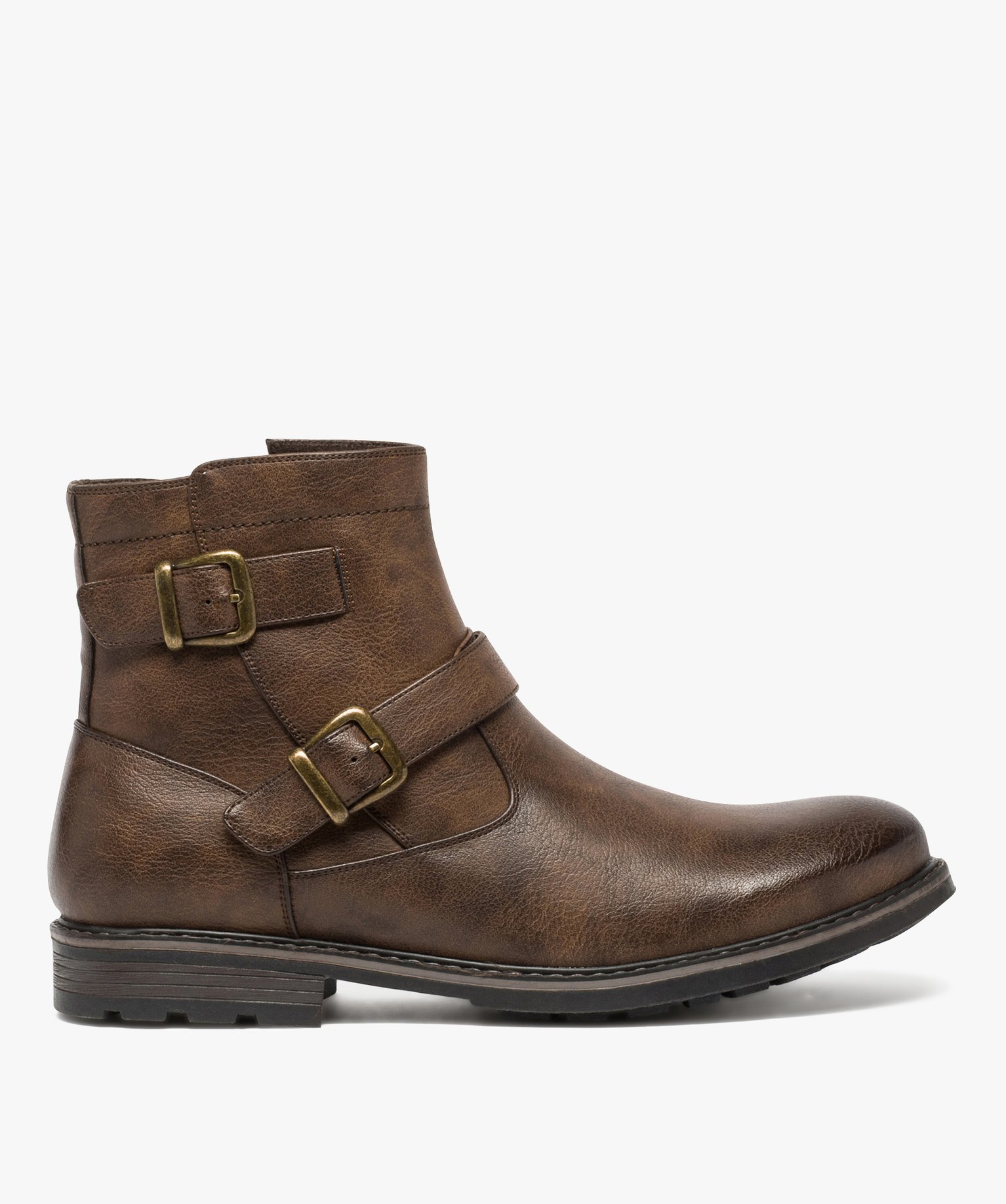 Boots homme à boucles décoratives et doublure chaude marron | GEMO