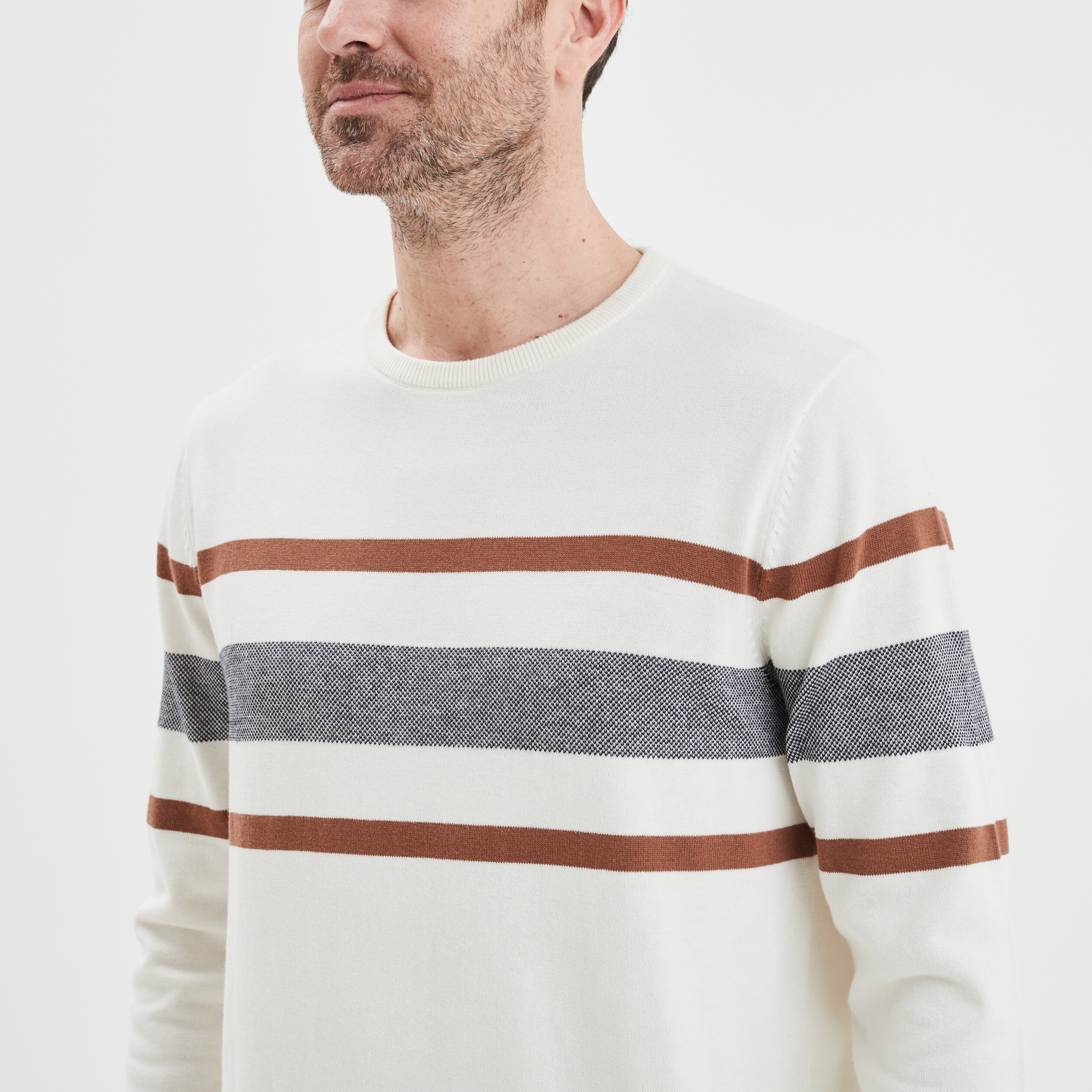 Pull col rond manches longues multicolore homme | La Halle