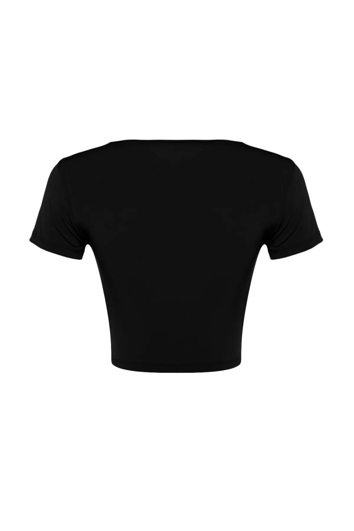 Trendyol Collection  Schwarze, dehnbare, dehnbare Strickbluse mit Rundhalsausschnitt und detailliertem Schnitt TWOSS23BZ00342