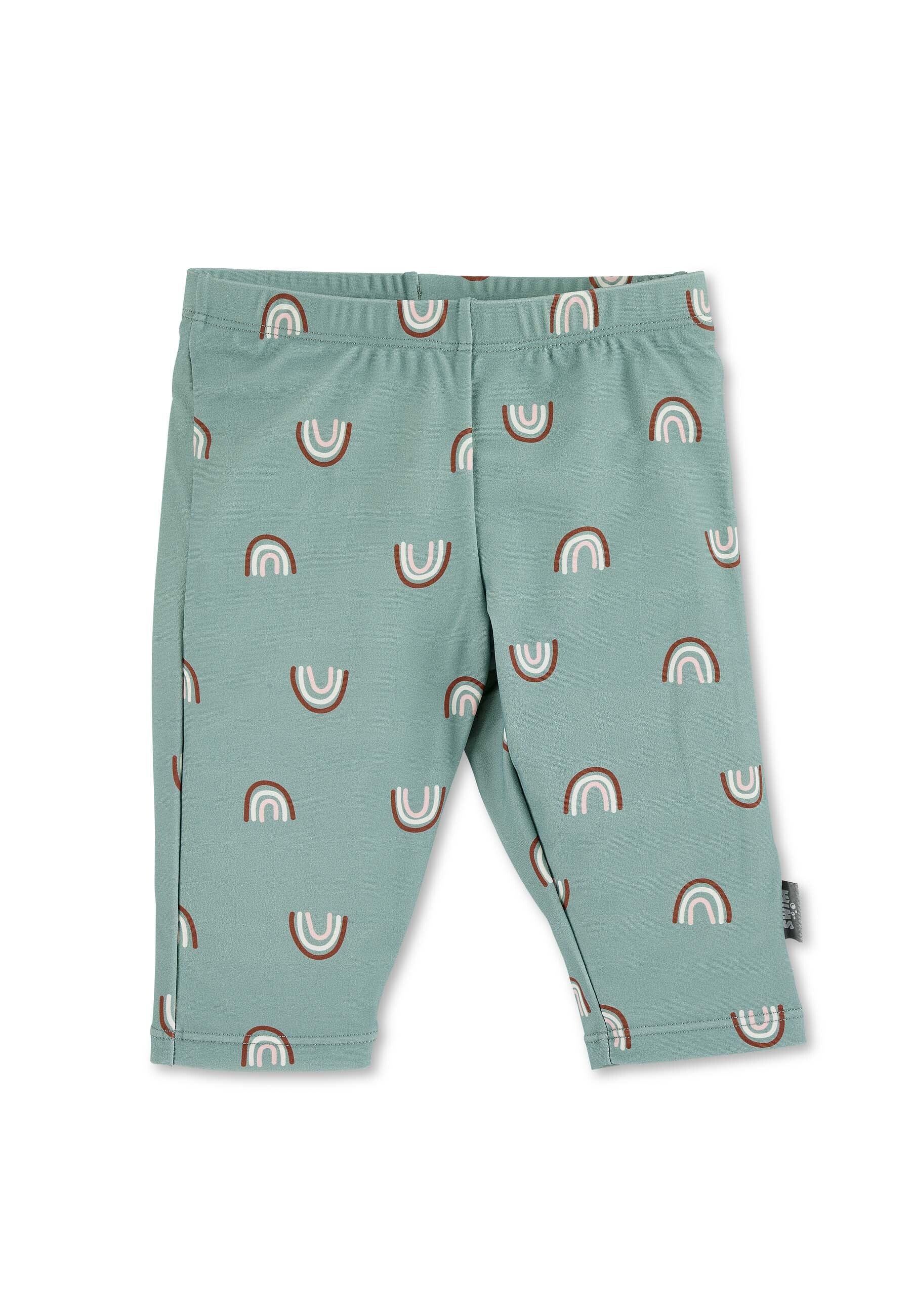 Badehose Capri-Form, Grün mit allover Regenbogen