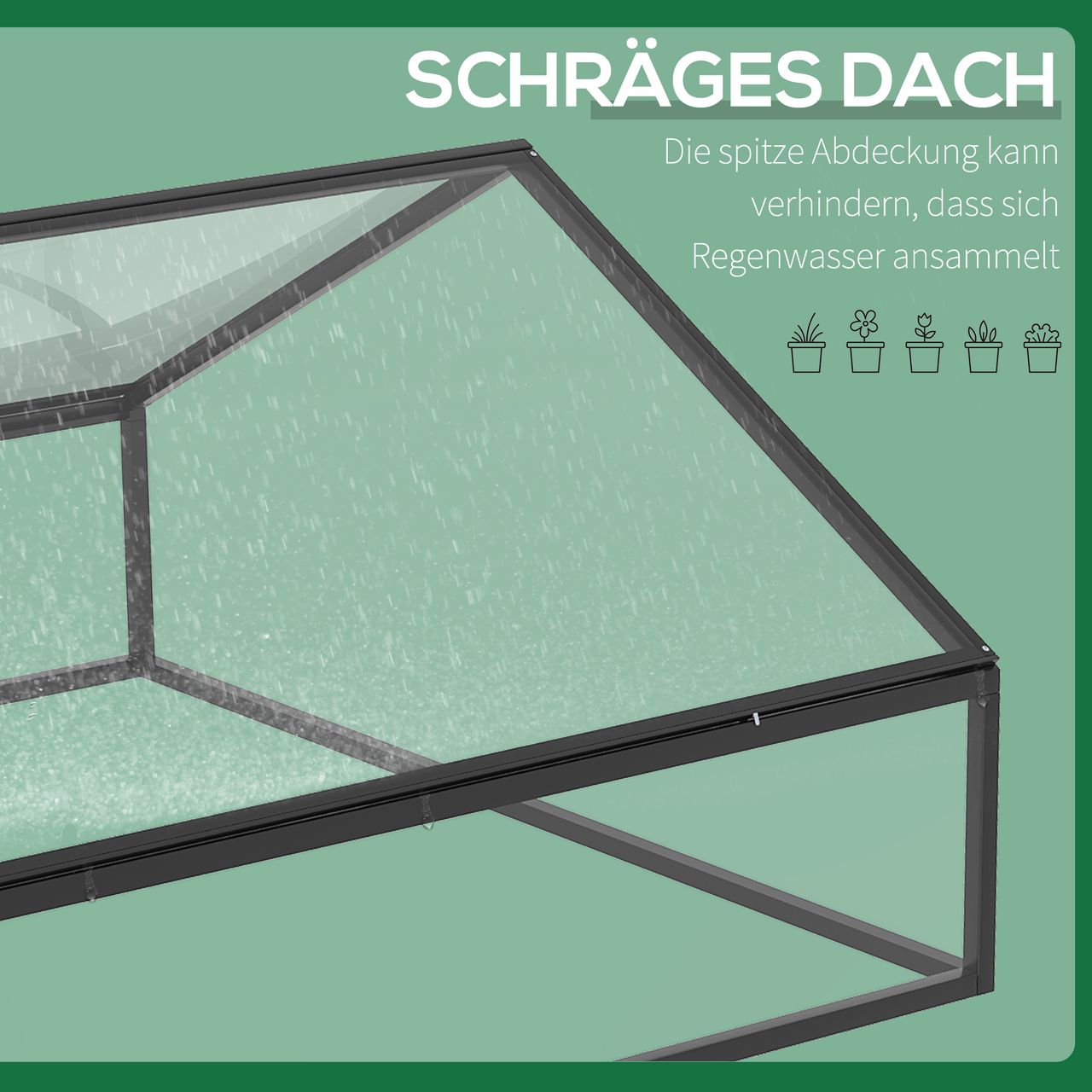 Outsunny Frühbeet Alu Treibhaus Gewächshaus Frühbeetkasten Pflanzenbeet mit Abdeckung Polystyrolplatte wetterfest Schwarz Transparent 117 x 97 x 52 cm