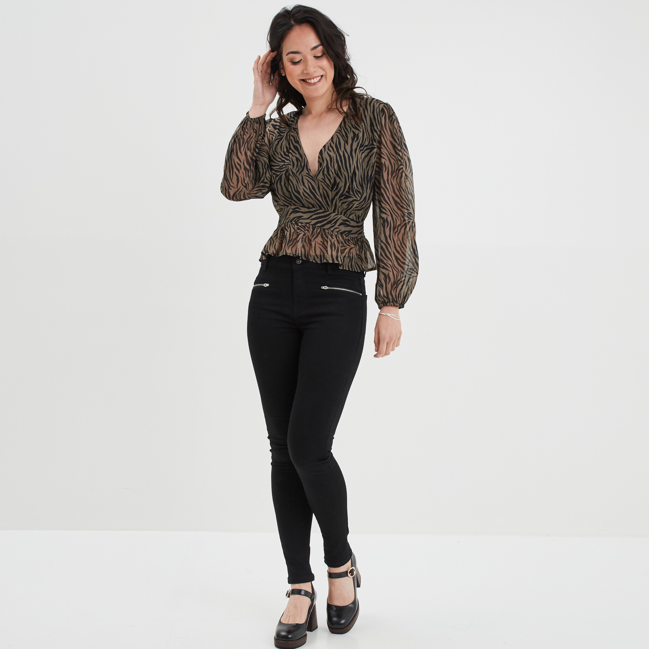 Blouse cintrée col effet croisé Liberto vert kaki femme | La Halle