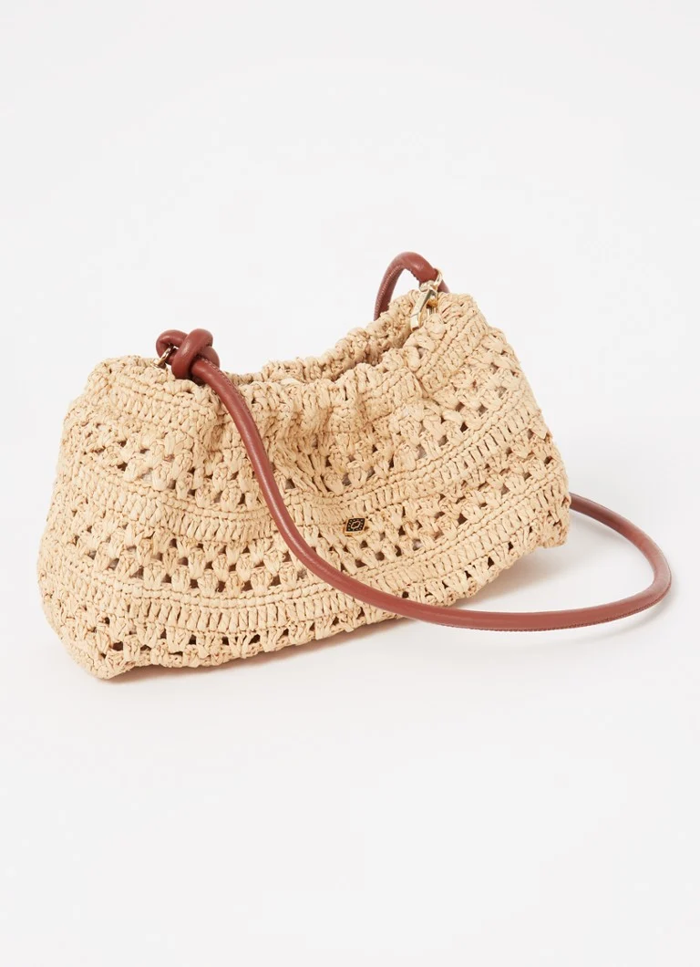 ba&sh Juni raffia crossbody bag with lambskin details