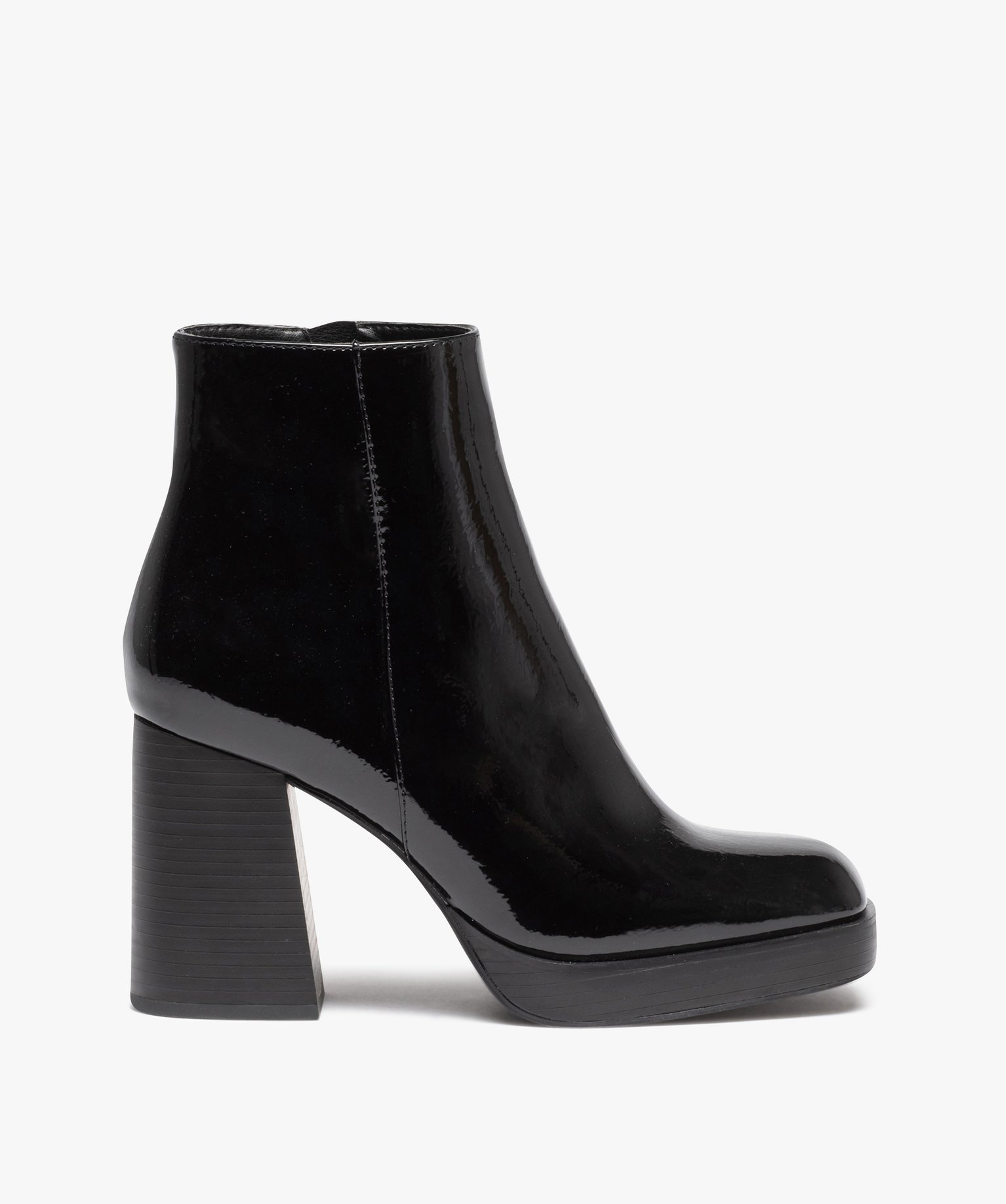 Boots femme vernies à talon haut avec bout carré noir | GEMO