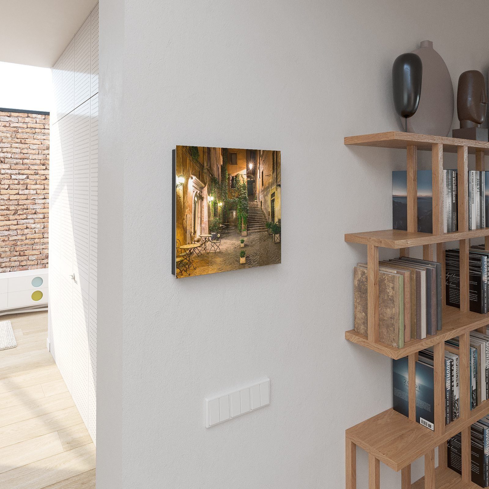 Primedeco Schlüsselkasten Magnetpinnwand und Memoboard mit Glasfront Motiv Gasse bei Nacht (1 St)