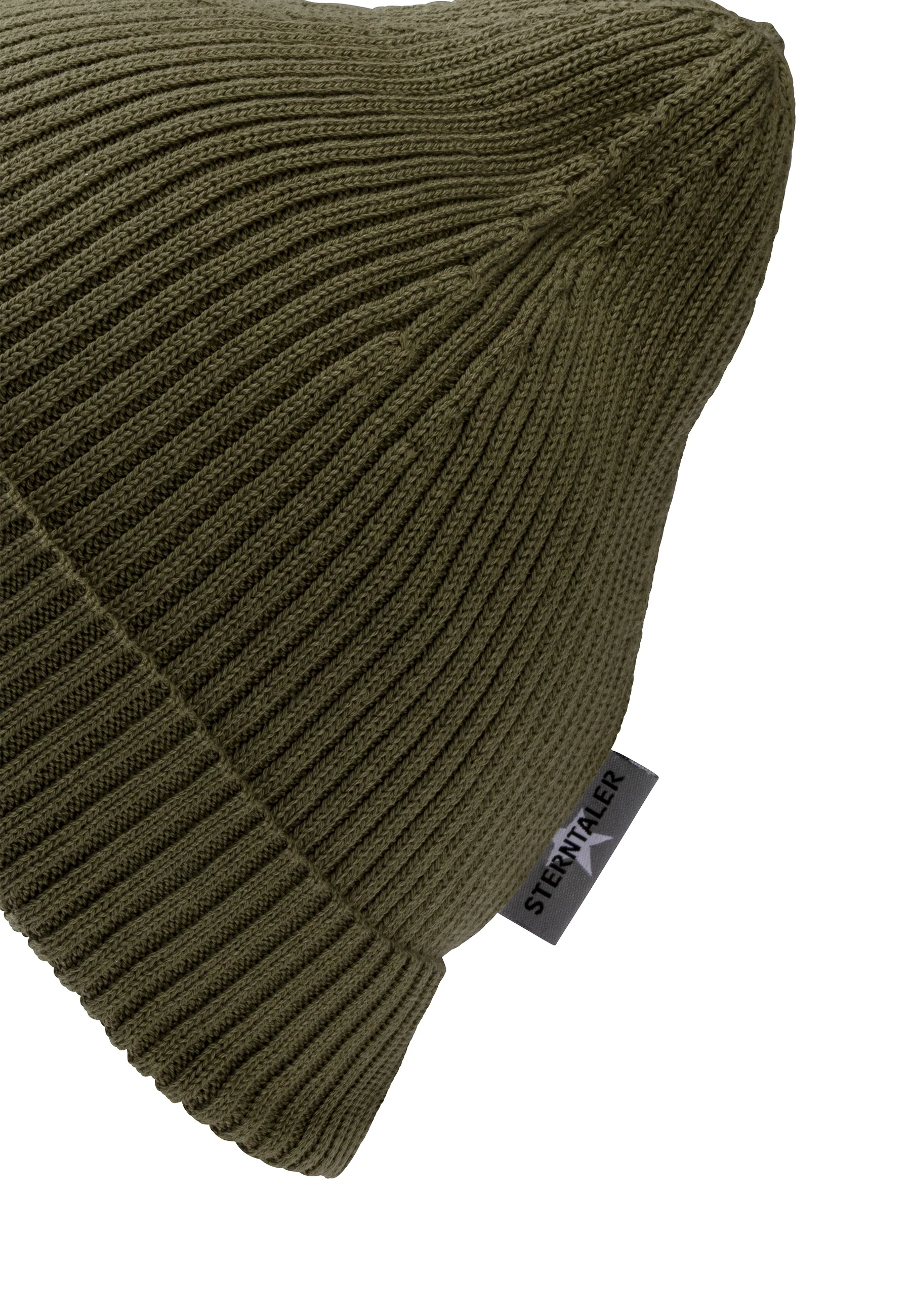 Strickmütze GOTS Uni im Rippenmuster mit Umschlag