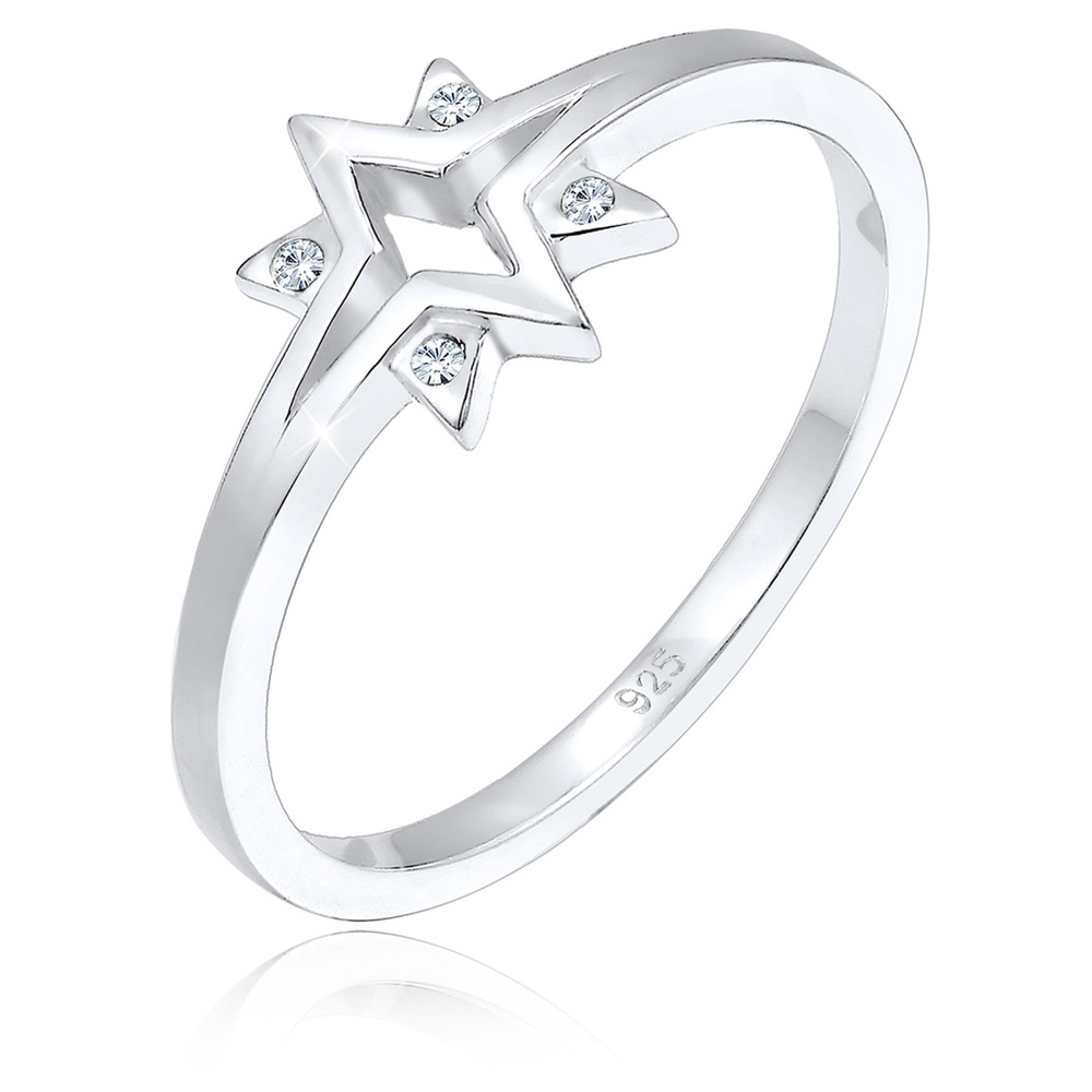 Elli Elli Bague Femme Motif de l'Étoile Ludique avec des Cristaux en Argent Sterling 9 Bague
