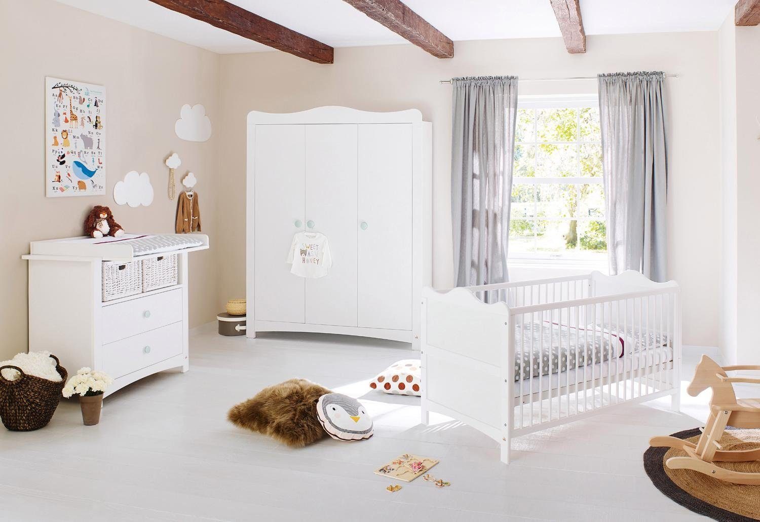 Pinolino® Babyzimmer-Komplettset Florentina, (Set, 3-St., Kinderbett, Schrank, Wickelkommode), breit groß; mit Kinderbett, Schrank und Wickelkommode; Made in Europe