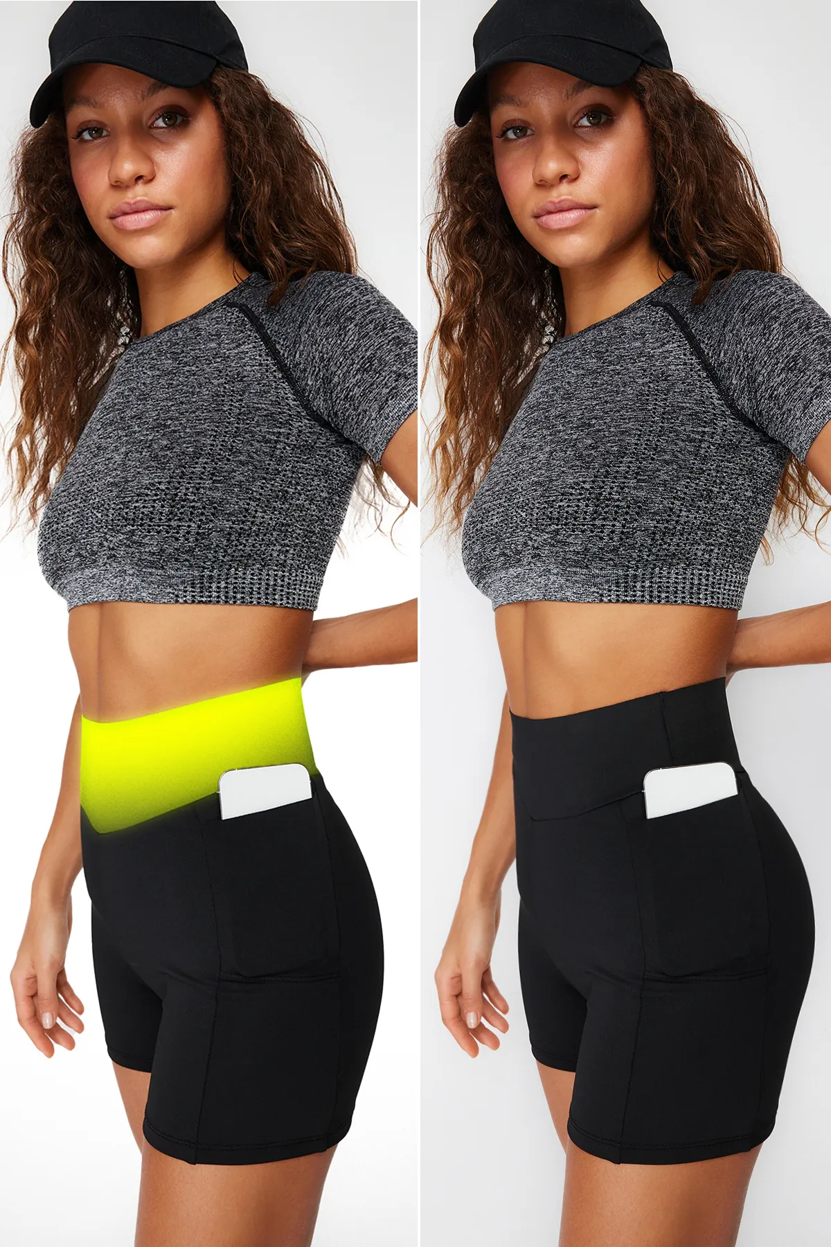 Trendyol Collection  Schwarze 2.Extra Bauch Sammler und kurze gestrickte Sport Shorts Leggings mit Schicht THMSS24TY00013