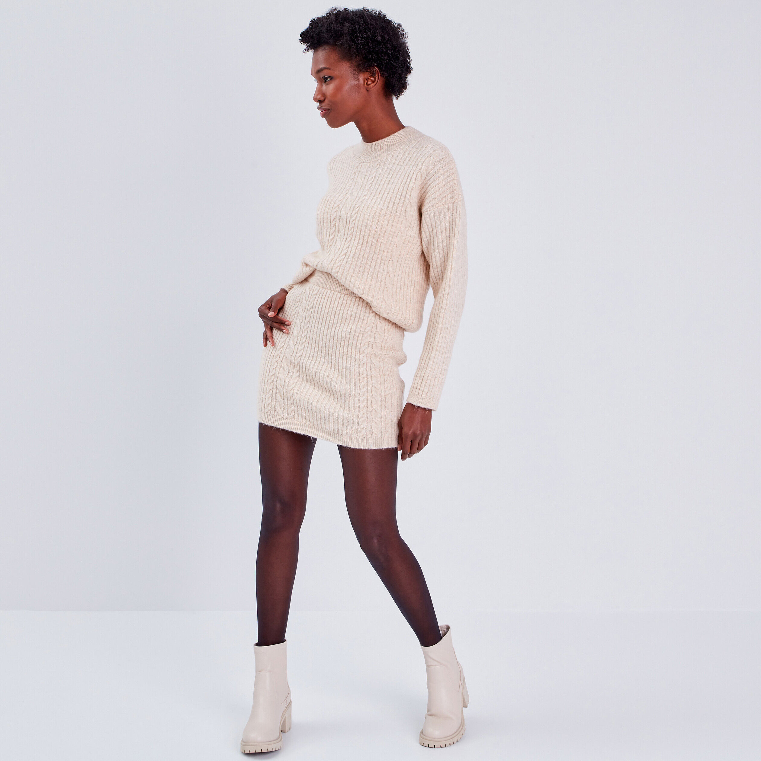 Pull avec col montant beige femme | Cache Cache
