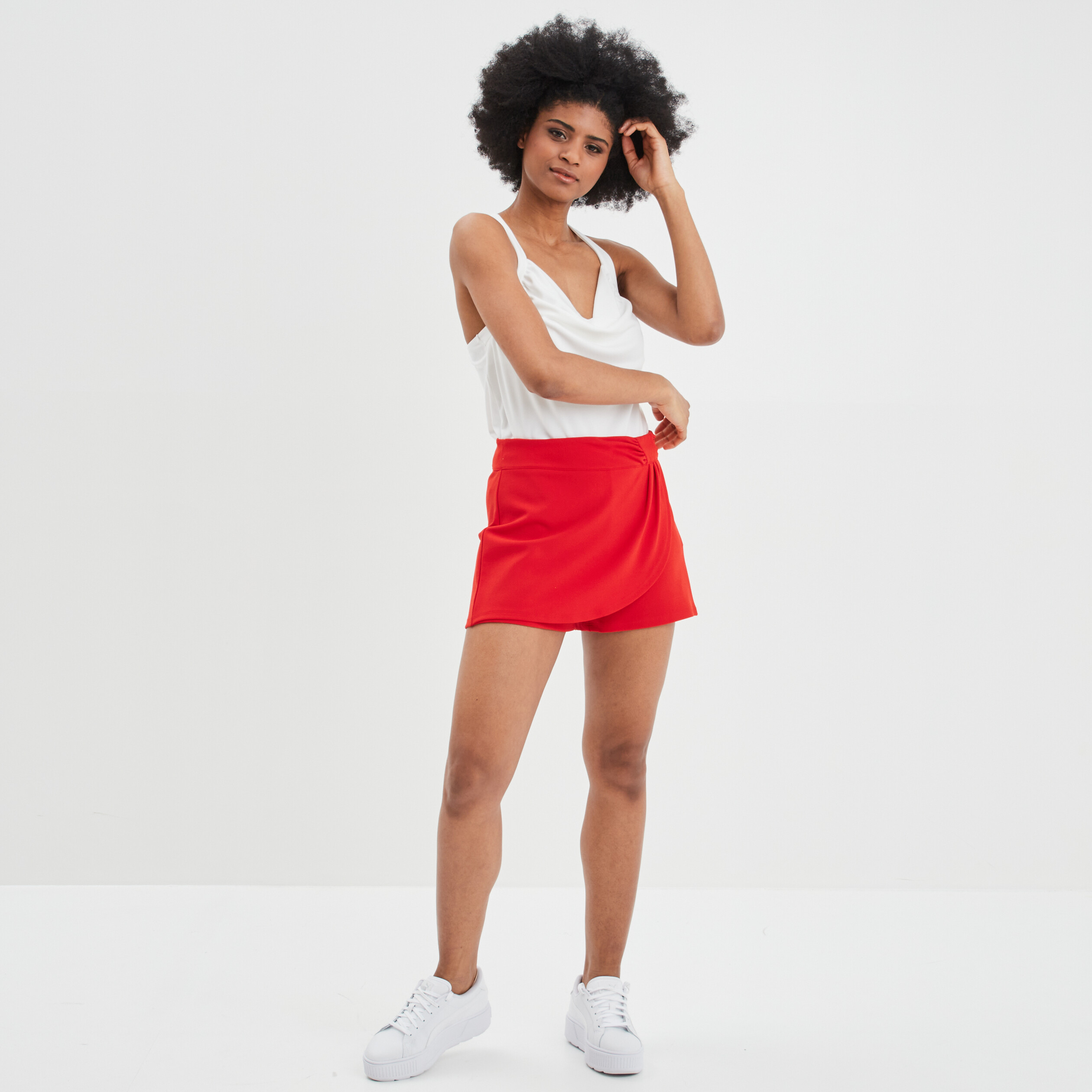 Jupe-short droite zippée rouge femme | La Halle