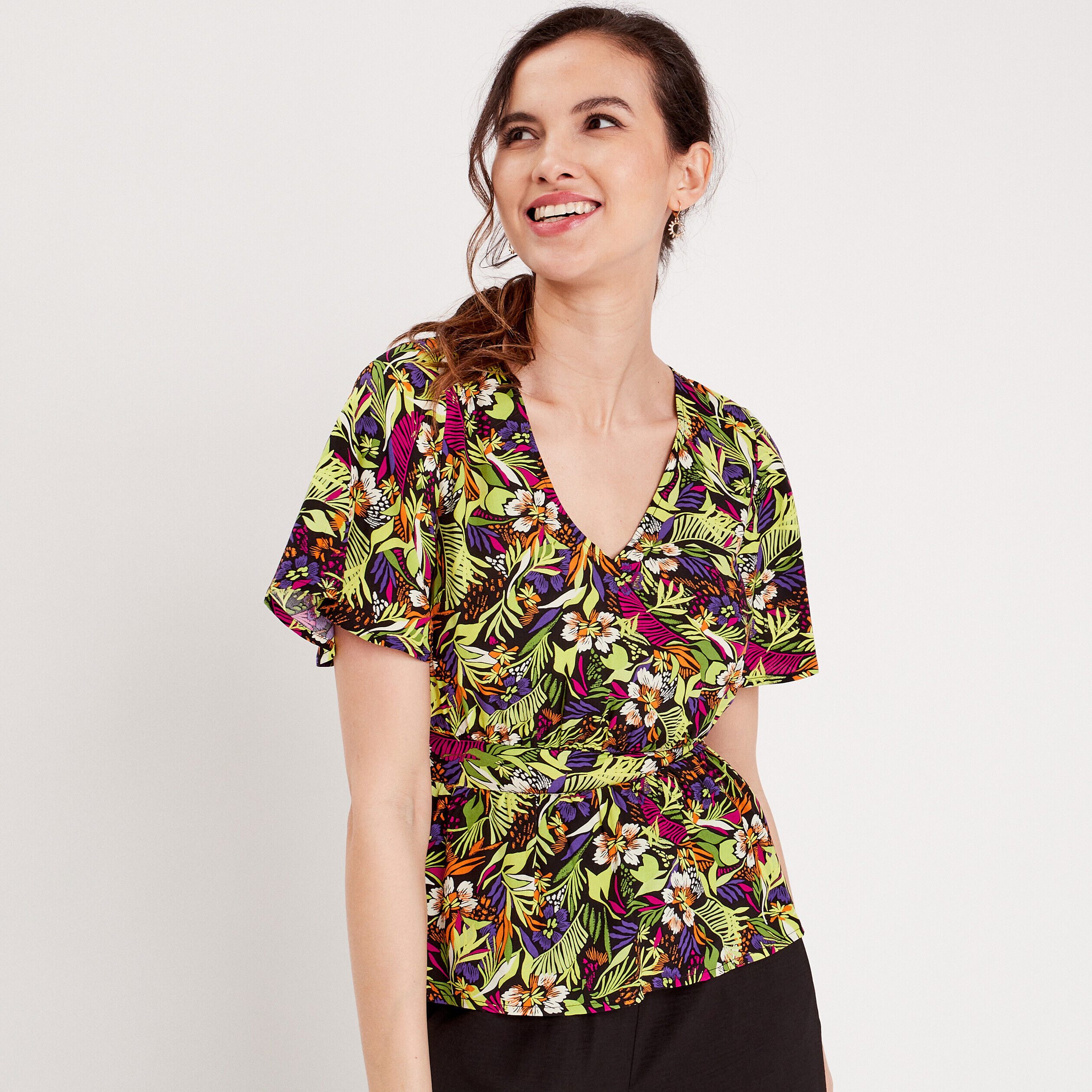 Blouse avec manches courtes noir femme | Cache Cache